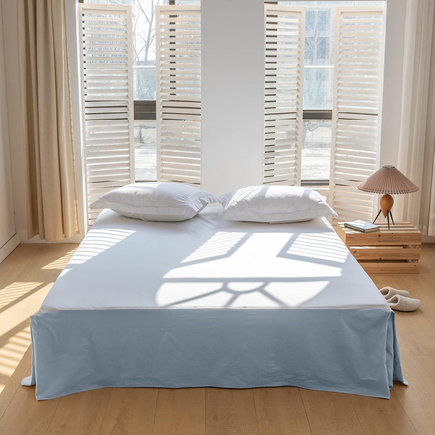 BISELINA French Linen Bed Skirt with Pleated Frills 18-Inch Tailored Drop Natural Flax Cotton Blend Dust Ruffle Soft Cozy Farmhouse Bedding (18" King, Ruffle Linen)