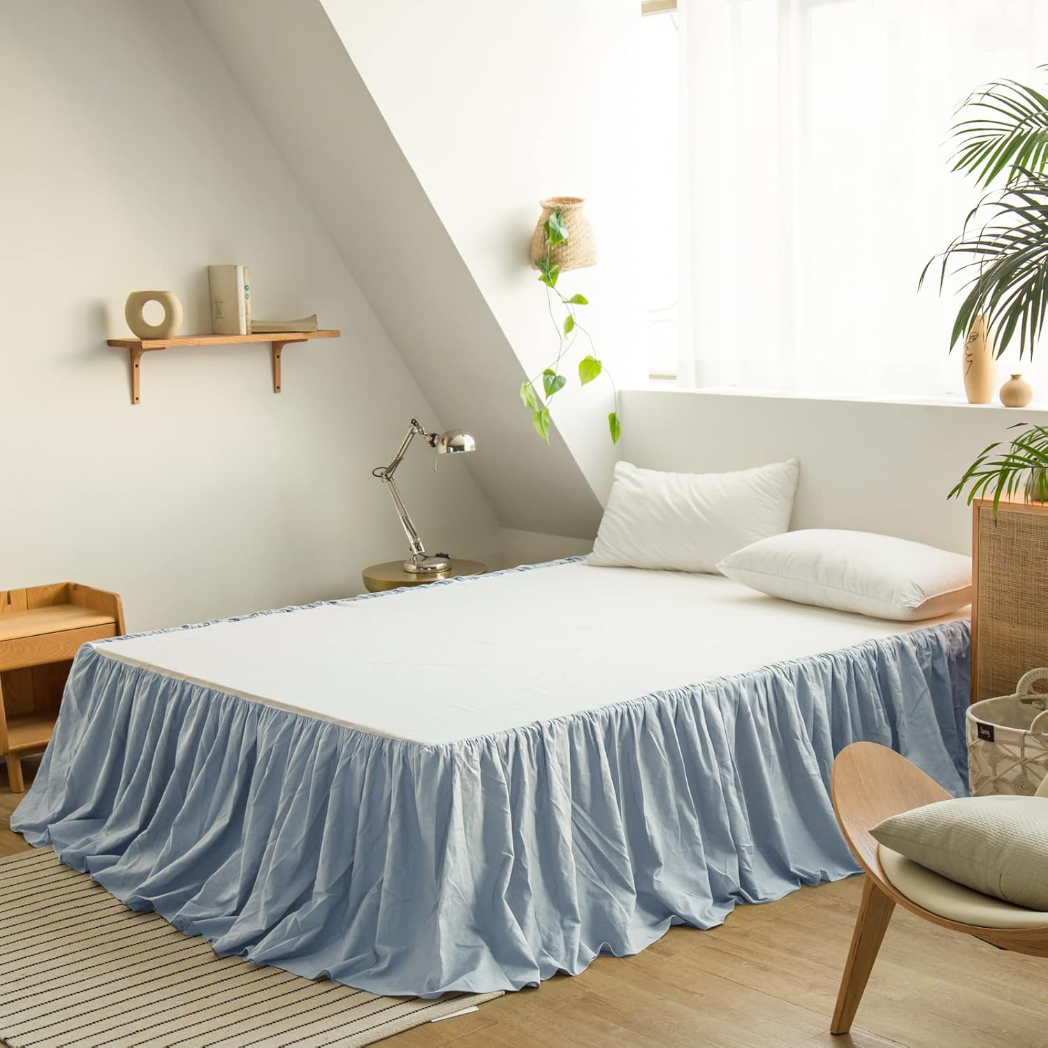 BISELINA French Linen Bed Skirt with Pleated Frills 18-Inch Tailored Drop Natural Flax Cotton Blend Dust Ruffle Soft Cozy Farmhouse Bedding (18" King, Ruffle Linen)