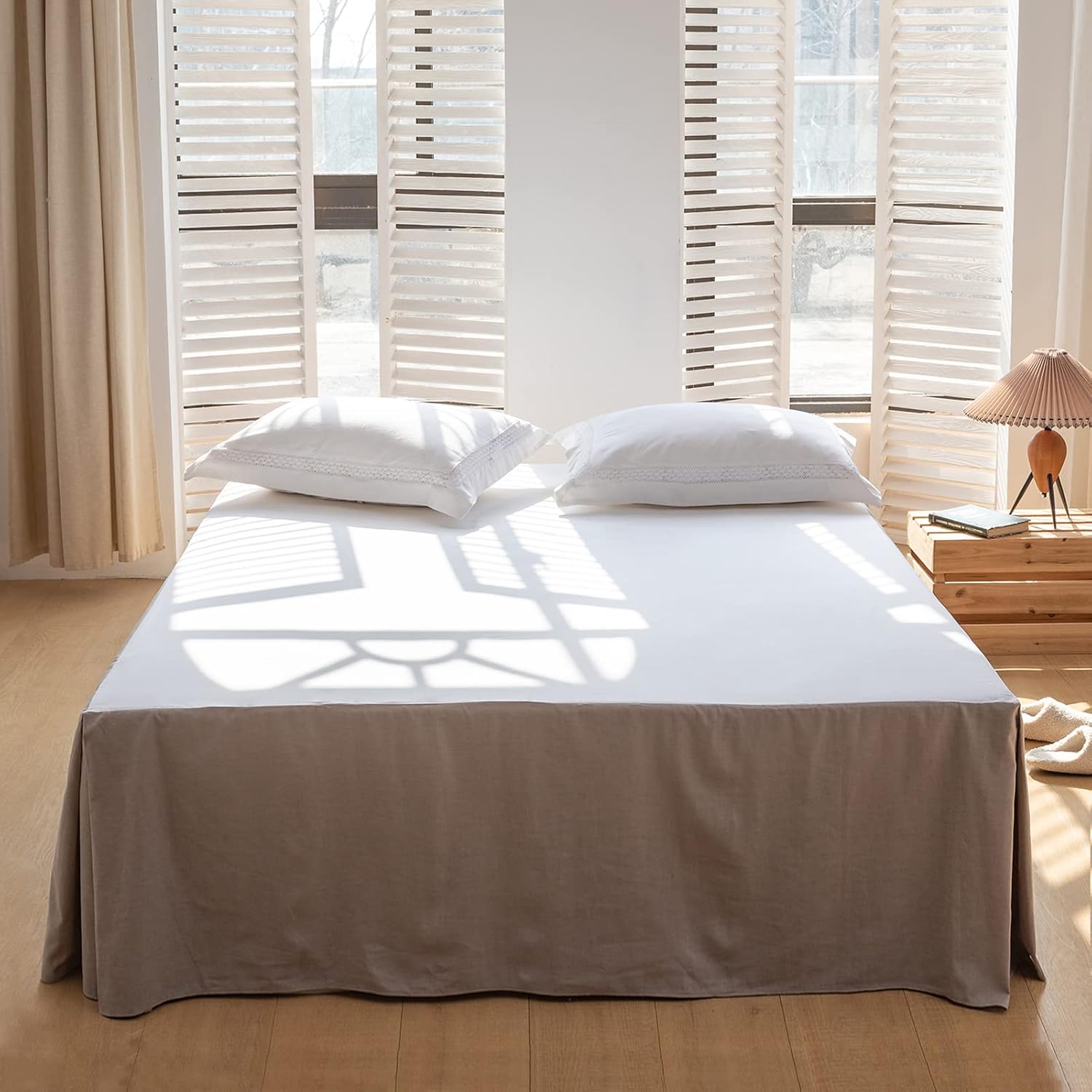 BISELINA French Linen Bed Skirt with Pleated Frills 18-Inch Tailored Drop Natural Flax Cotton Blend Dust Ruffle Soft Cozy Farmhouse Bedding (18" King, Ruffle Linen)