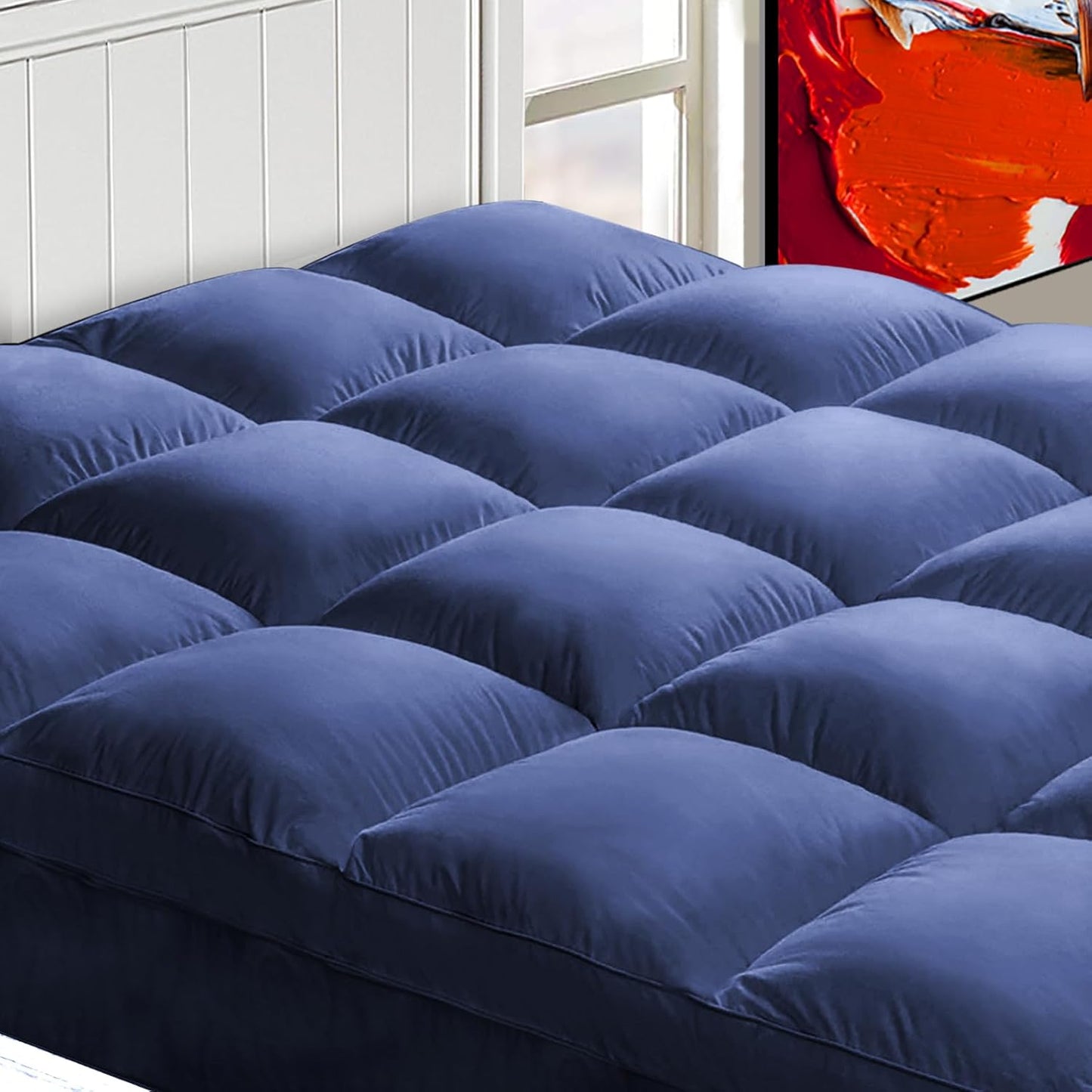 Mattress Topper King for Back Pain, Extra Thick Mattress Pad Cover, Plush Pillow Top, Deep Elastic Pocket, White