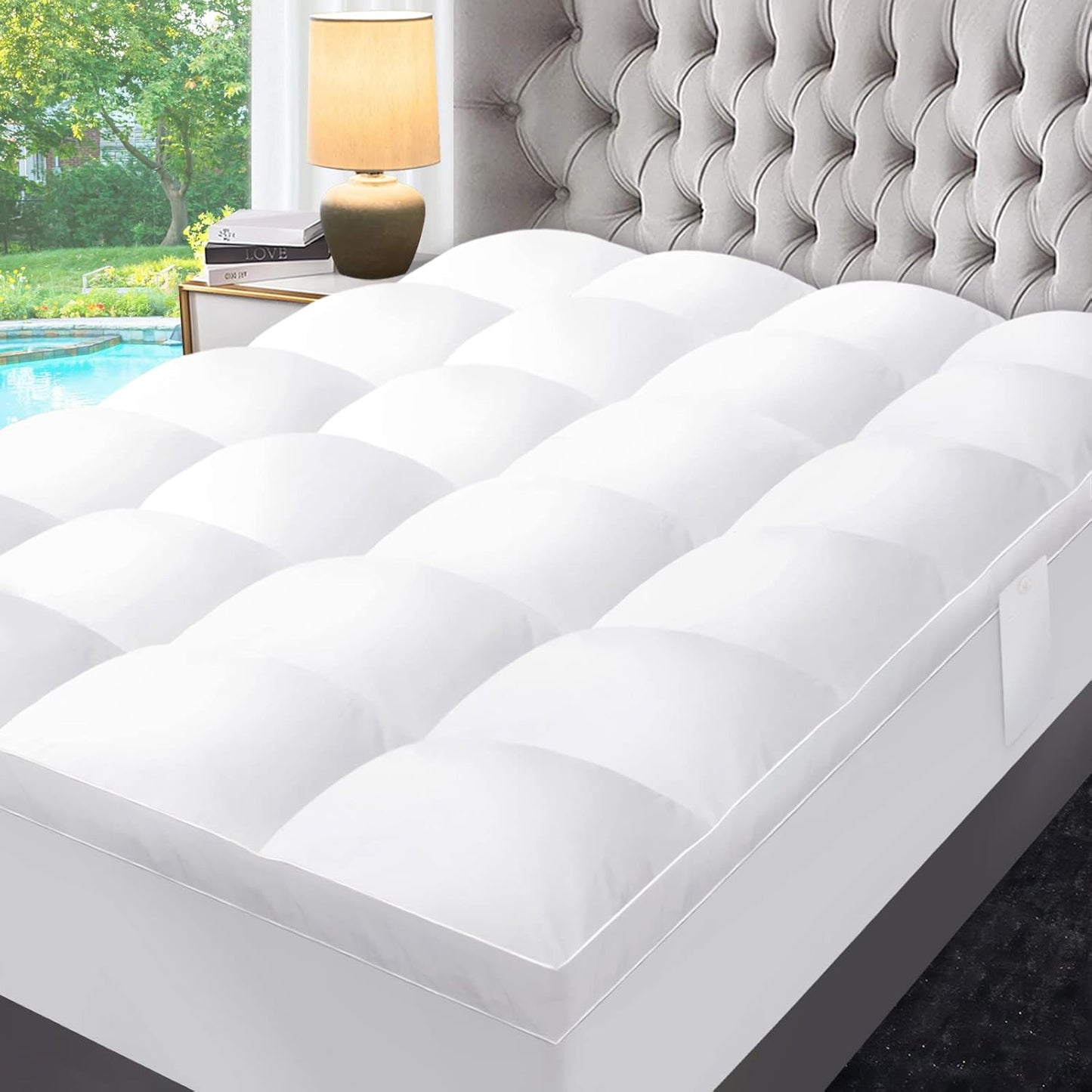 ABENE King Size Mattress Topper for Back Pain Relief, Extra Thick Mattress Pad Pillowtop, Soft Plush Mattress Cover Bed Topper with Deep Pocket, Overfilled Down Alternative Filling, White