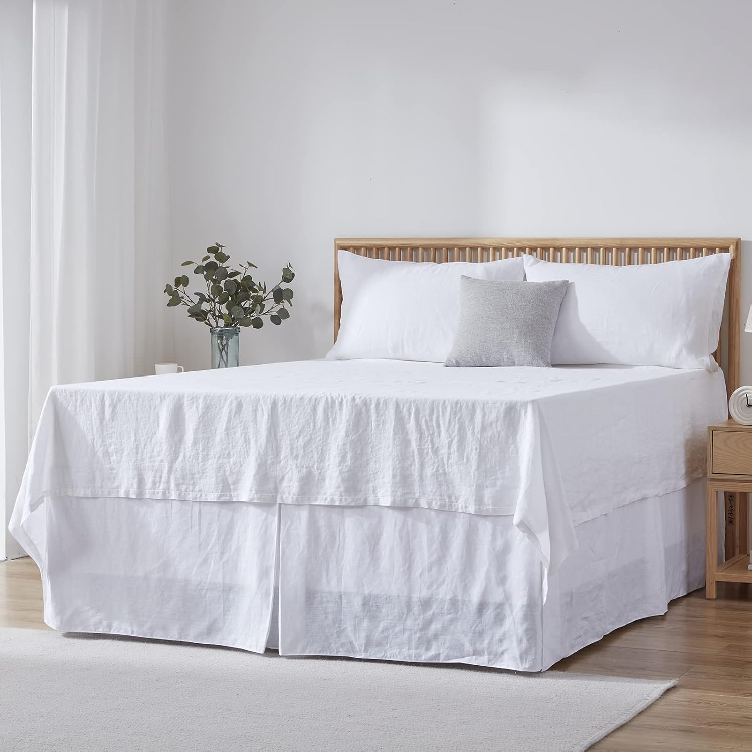 Simple&Opulence Belgian Linen Bed Skirt with Classic 14 inch Tailored Drop Dust Ruffle, Easy Fit Breathable Premium Natural Flax- Basic Linen, Queen
