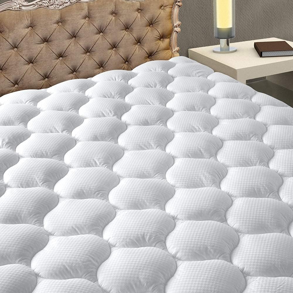 MATBEBY Full Size Mattress Pad - Cooling Breathable Mattress Topper, Quilted Fitted Mattress Protector, Pillow Top Mattress Cover with 8-21" Deep Pocket, Soft, Machine Washable, White, 54x75 Inches