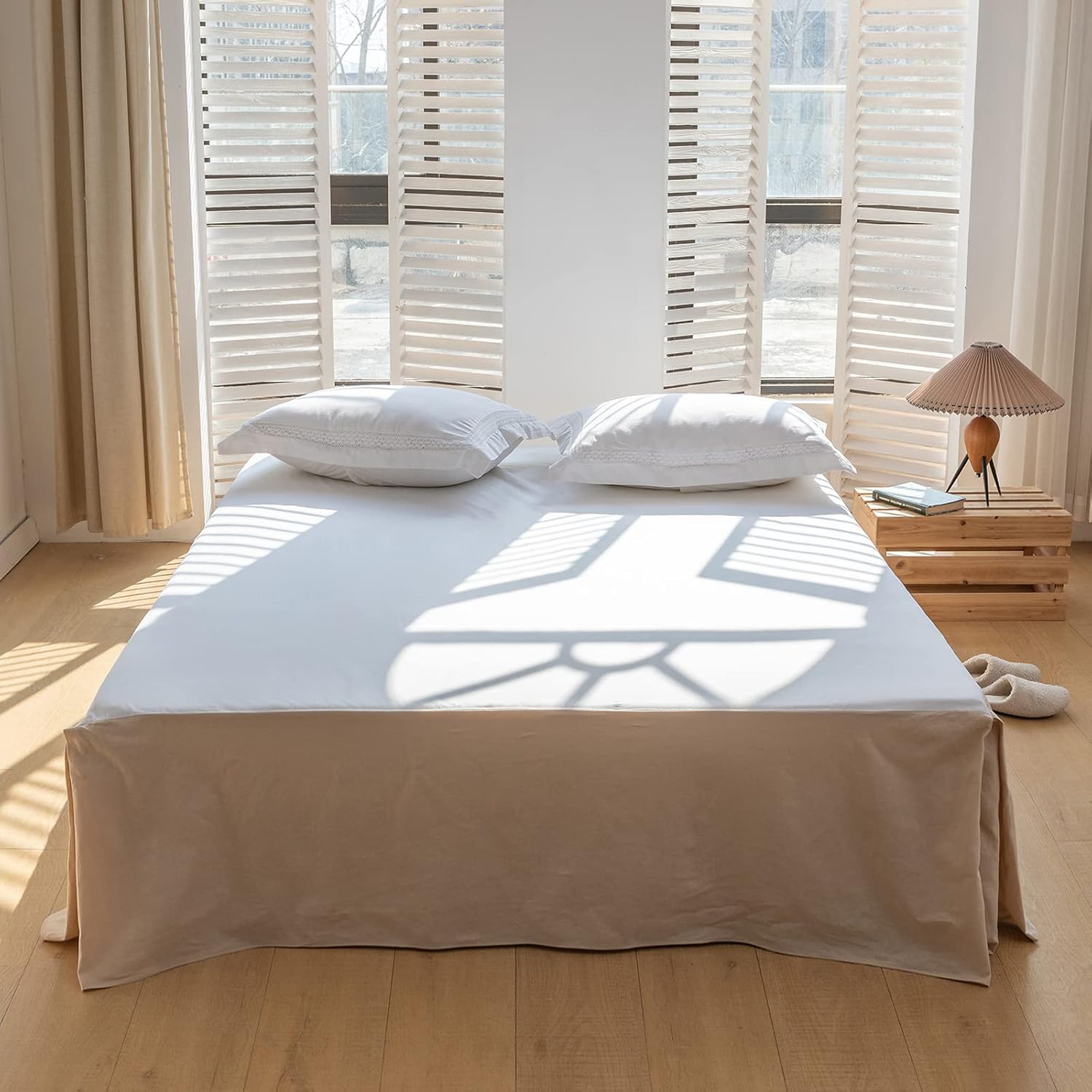 BISELINA French Linen Bed Skirt with Pleated Frills 18-Inch Tailored Drop Natural Flax Cotton Blend Dust Ruffle Soft Cozy Farmhouse Bedding (18" King, Ruffle Linen)