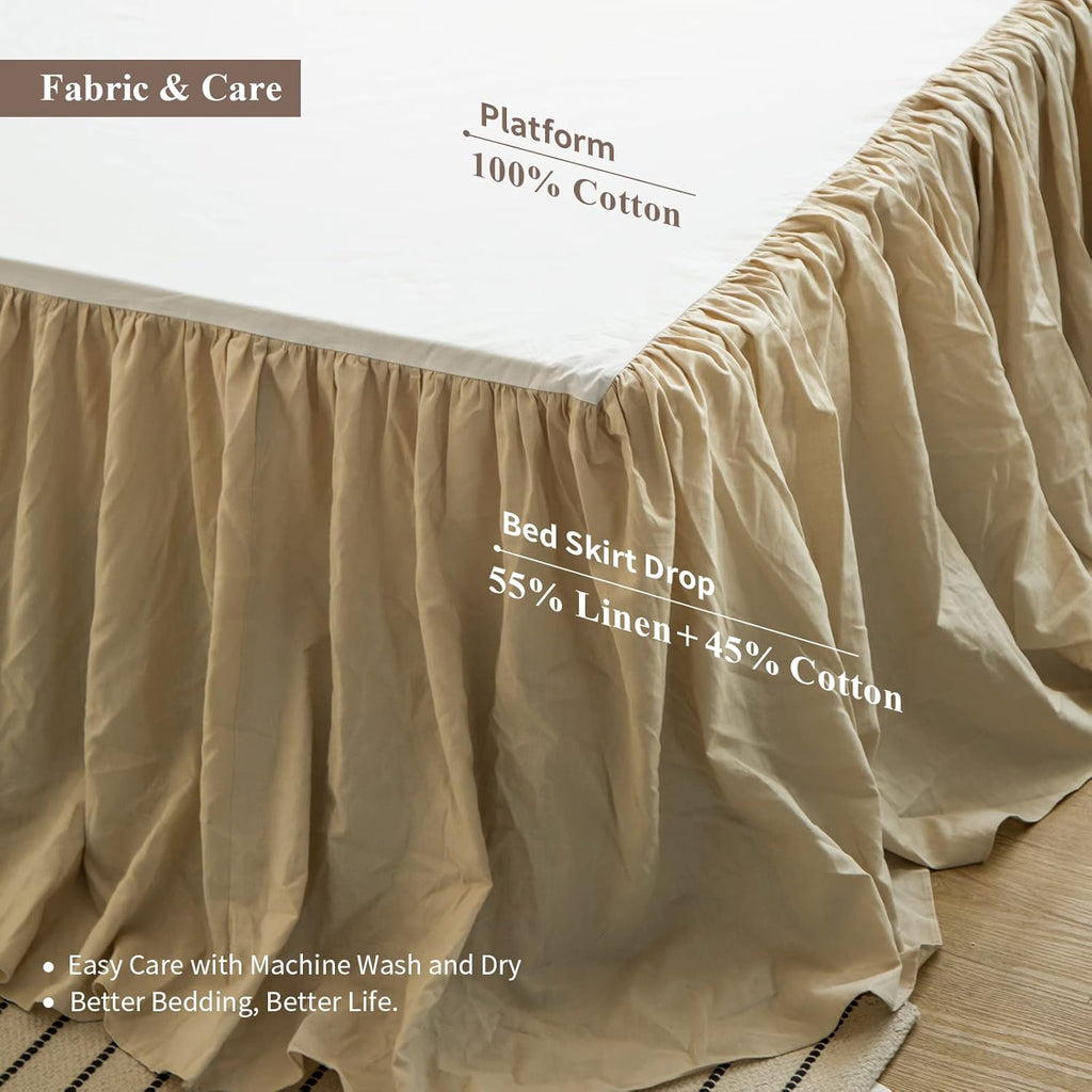 BISELINA French Linen Bed Skirt with Pleated Frills 18-Inch Tailored Drop Natural Flax Cotton Blend Dust Ruffle Soft Cozy Farmhouse Bedding (18" King, Ruffle Linen)