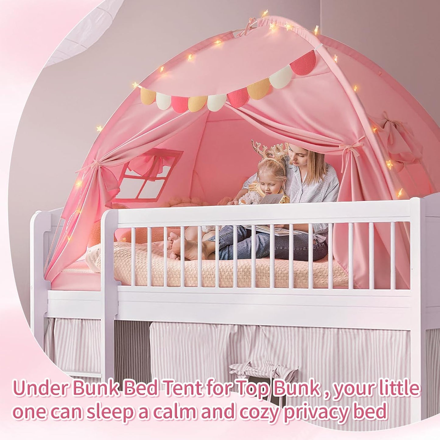 Twin Bed Tent for Kids, Twin Size Bed Tents Indoor Canopy Privacy on Bunk Sleep Inside Drafty Room for Girls, Pink