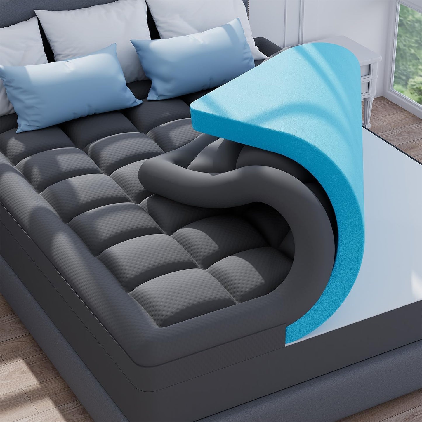 ELEMUSE Full Size Dual Layer 3 Inch Memory Foam Mattress Topper, 2 Inch Cooling Gel Memory Foam and 1 Inch Thick Soft Pillow Top Mattress Pad Cover for Back Pain Relief, Bed Topper for Side Sleep