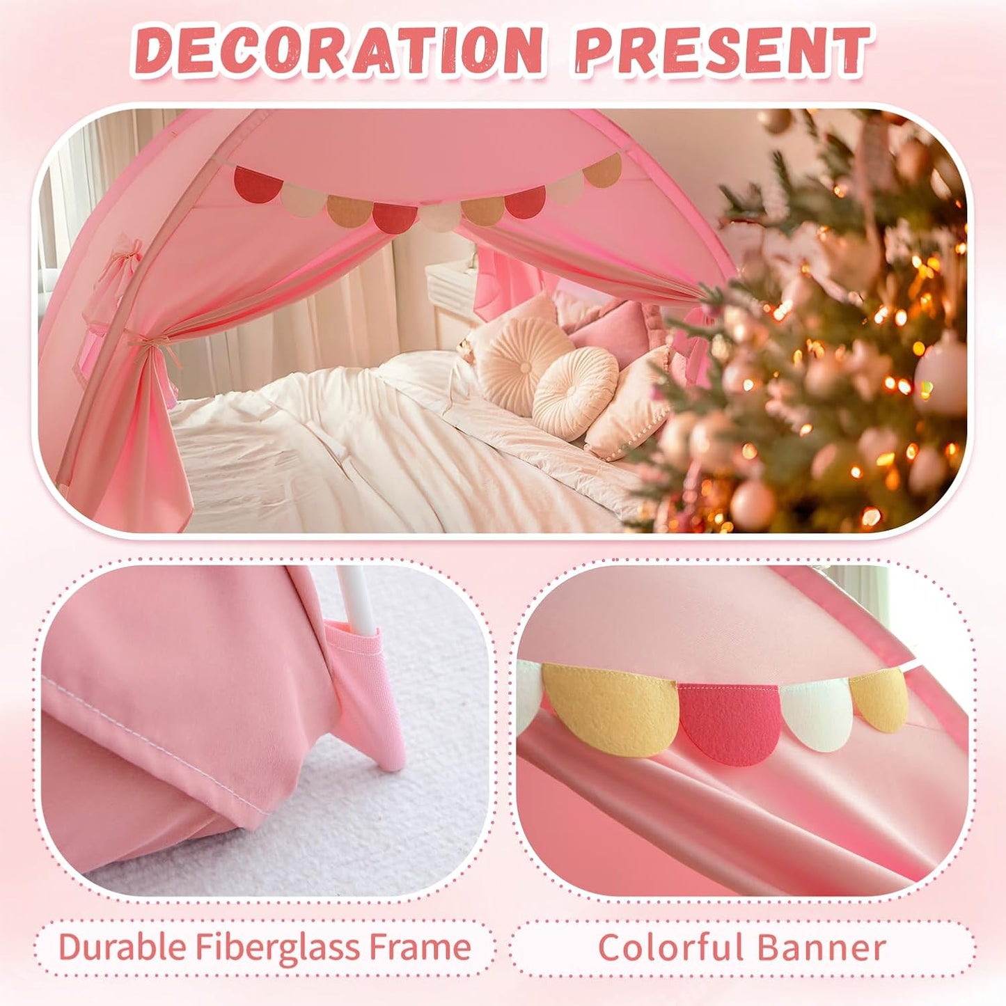 Twin Bed Tent for Kids, Twin Size Bed Tents Indoor Canopy Privacy on Bunk Sleep Inside Drafty Room for Girls, Pink