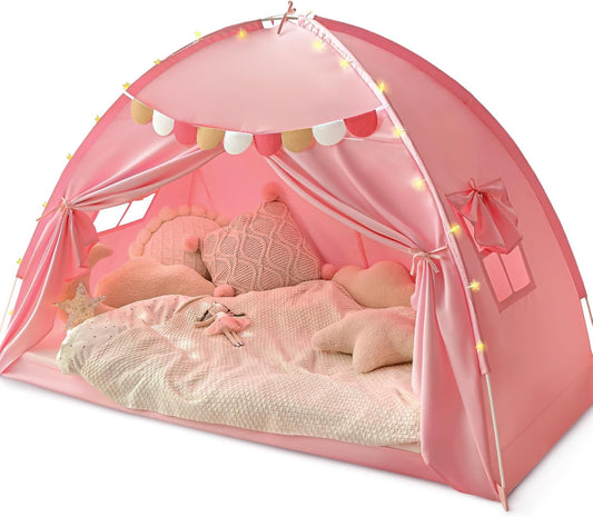 Twin Bed Tent for Kids, Twin Size Bed Tents Indoor Canopy Privacy on Bunk Sleep Inside Drafty Room for Girls, Pink