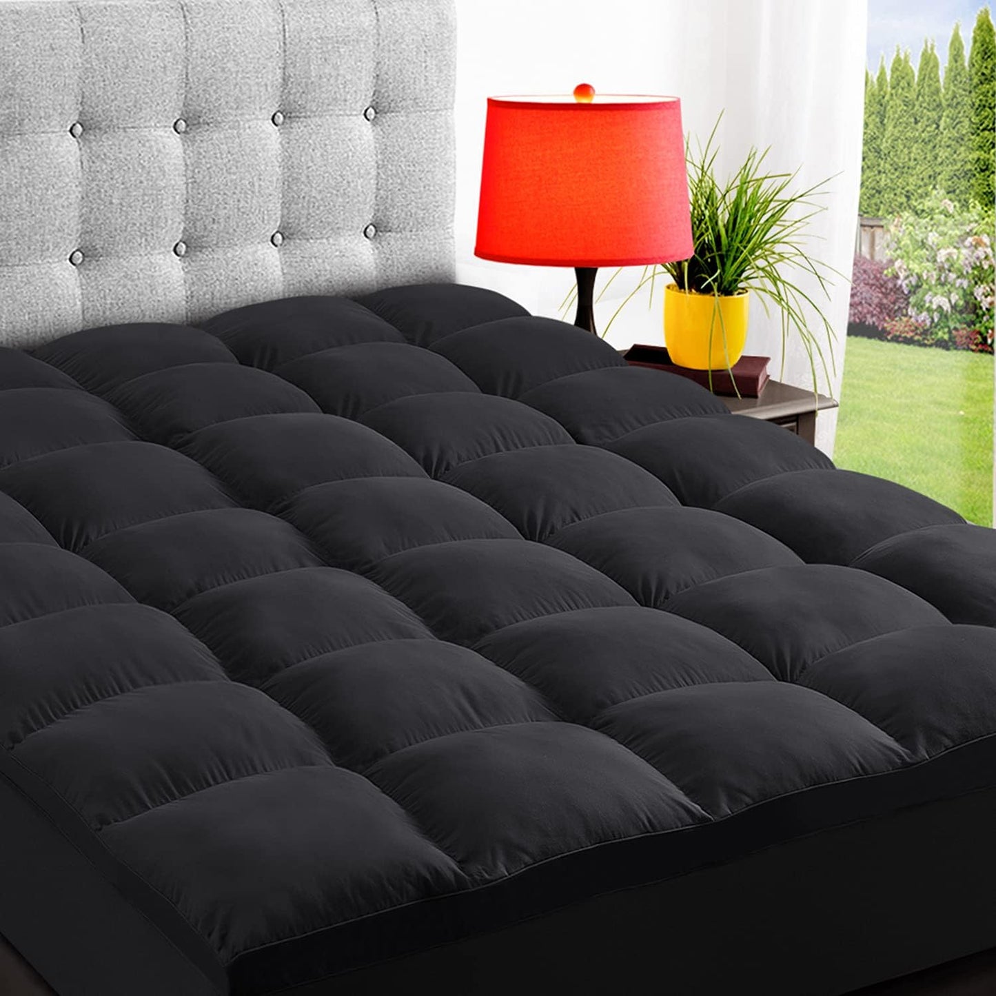 ELEMUSE Full XL Mattress Topper for Back Pain, Extra Thick Mattress Pad Cover, Plush Soft Pillowtop with Elastic Deep Pocket, Overfilled Down Alternative Filling
