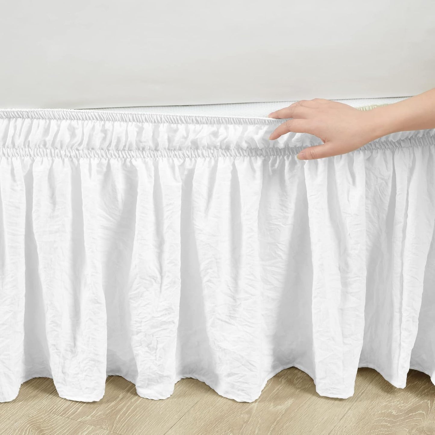 Lush Decor Ruched Ruffle Elastic Easy Wrap Around Bedskirt, Queen/King/Cal King, Bleach White