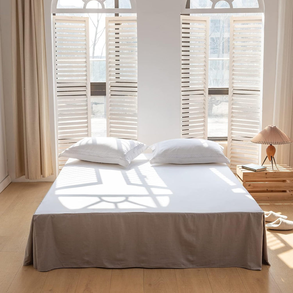 BISELINA French Linen Bed Skirt with Pleated Frills 18-Inch Tailored Drop Natural Flax Cotton Blend Dust Ruffle Soft Cozy Farmhouse Bedding (18" King, Ruffle Linen)