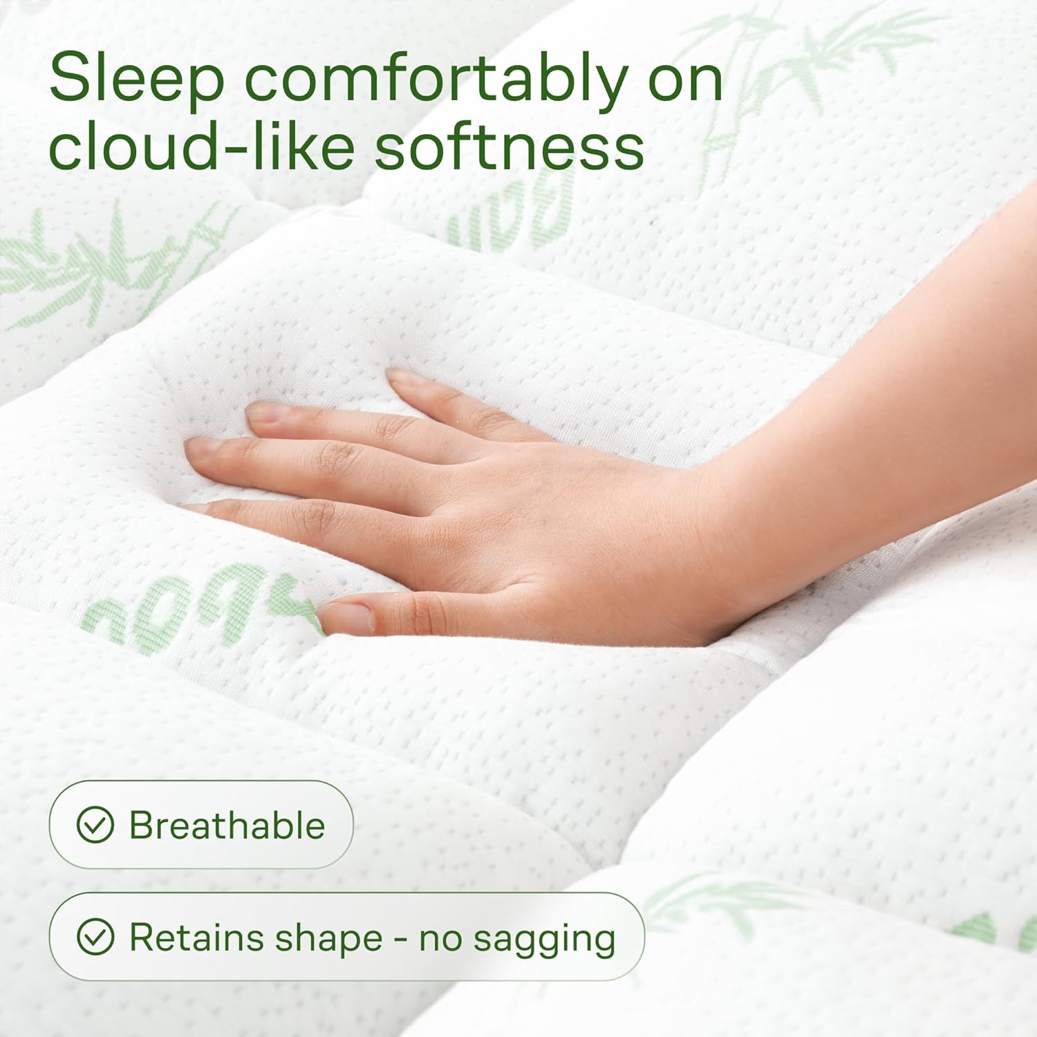 Ultra Soft Twin Size Mattress Topper - Viscose Made from Bamboo Pillow Top Mattress Pad for Back Pain Relief - Naturally Cooling for Hot Sleepers, Green