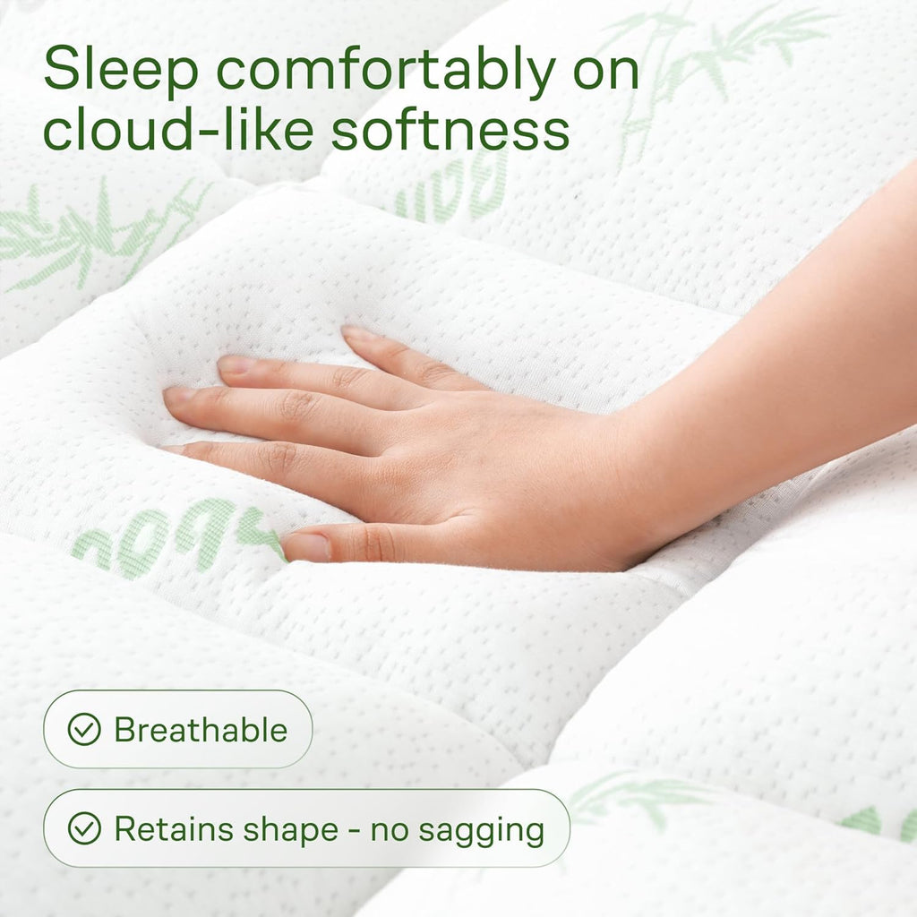 Ultra Soft King Size Mattress Topper - Viscose Made from Bamboo Pillow Top Mattress Pad for Back Pain Relief - Naturally Cooling for Hot Sleepers, Green