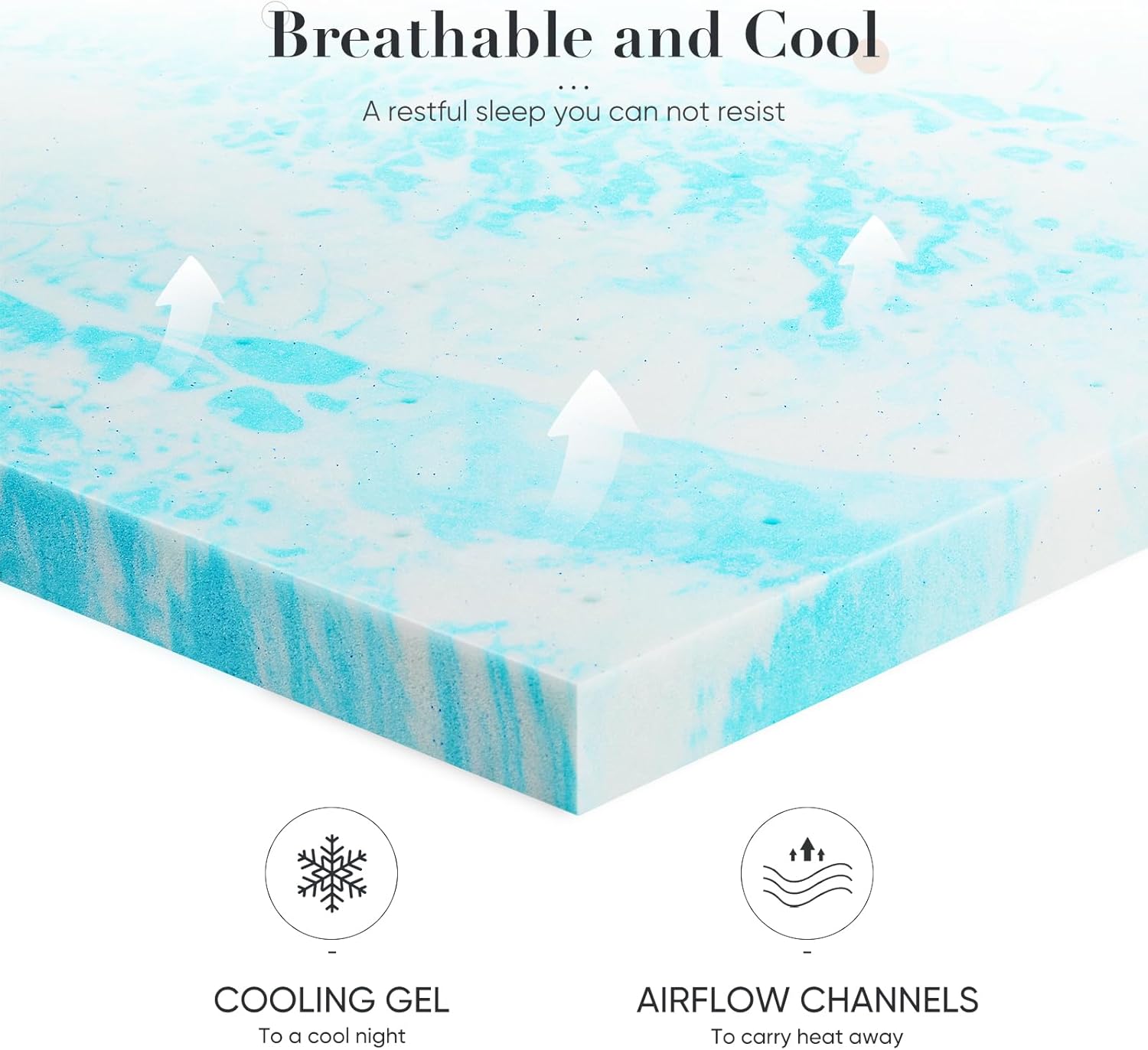 DUMOS Mattress Toppers Memory Foam Twin Size, 2 Inch Thick Bed Topper Pad Cooling Gel Infused Soft Comfy Padding Breathable for Sleeper Sofa Couch RV Camper, CertiPUR-US Certified, Blue