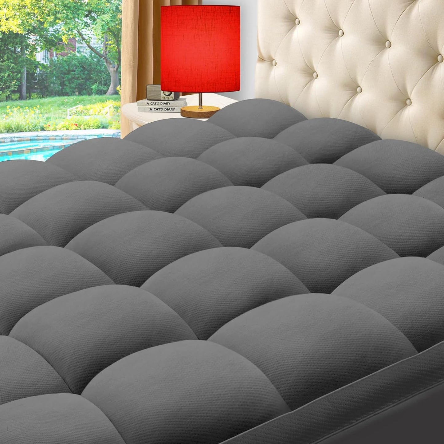 ELEMUSE Full XL Mattress Topper for Back Pain, Extra Thick Mattress Pad Cover, Plush Soft Pillowtop with Elastic Deep Pocket, Overfilled Down Alternative Filling