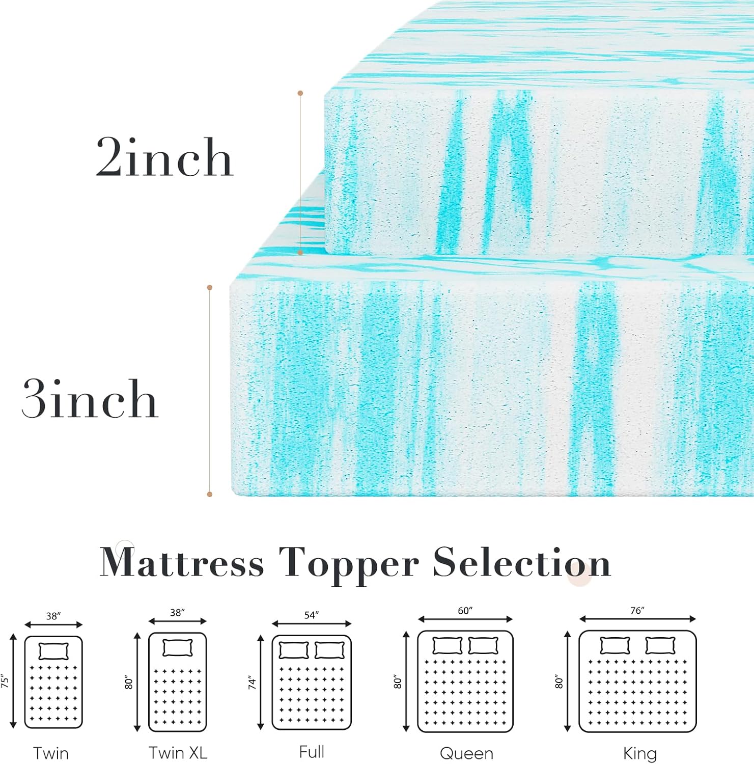 DUMOS Mattress Toppers Memory Foam Twin Size, 2 Inch Thick Bed Topper Pad Cooling Gel Infused Soft Comfy Padding Breathable for Sleeper Sofa Couch RV Camper, CertiPUR-US Certified, Blue