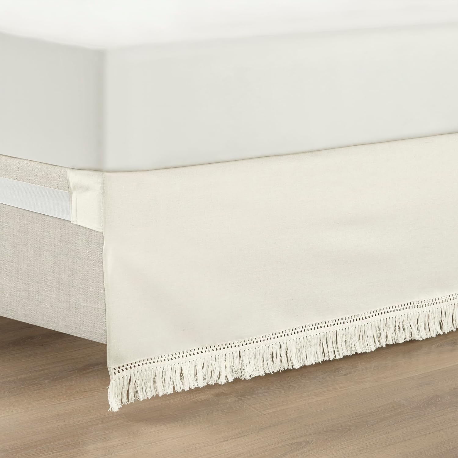 Lush Decor Boho Fringe 15-Inch Tailored Drop Easy Fit Bedskirt, King, Neutral