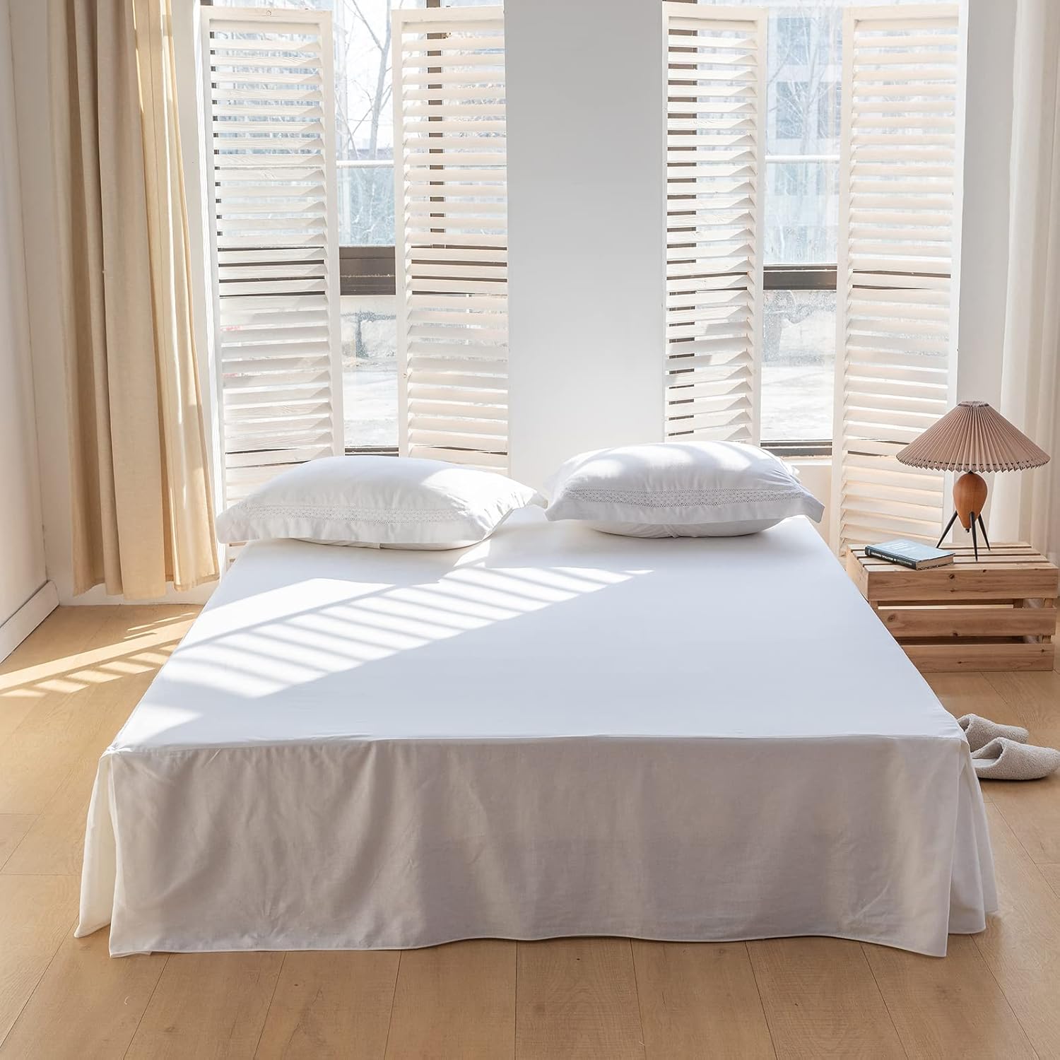 BISELINA French Linen Bed Skirt with Pleated Frills 18-Inch Tailored Drop Natural Flax Cotton Blend Dust Ruffle Soft Cozy Farmhouse Bedding (18" King, Ruffle Linen)