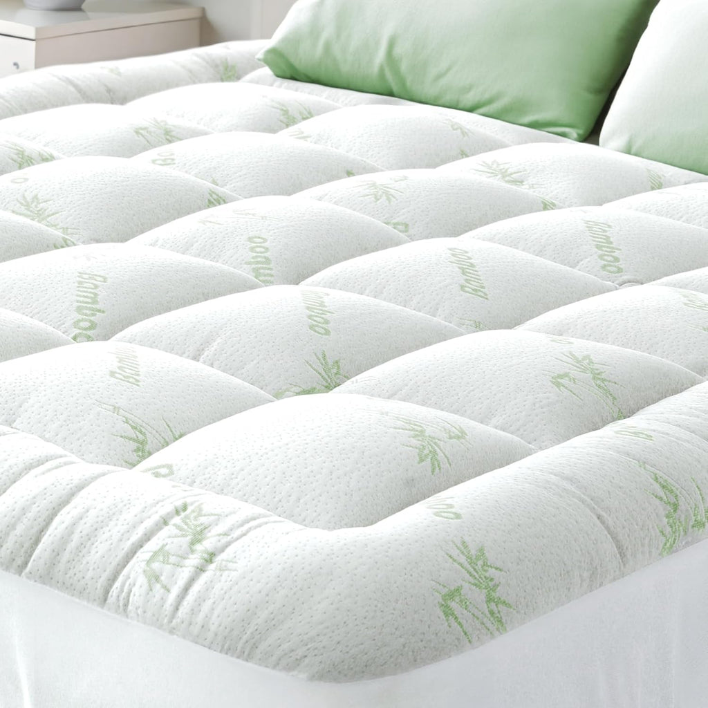 Ultra Soft King Size Mattress Topper - Viscose Made from Bamboo Pillow Top Mattress Pad for Back Pain Relief - Naturally Cooling for Hot Sleepers, Green