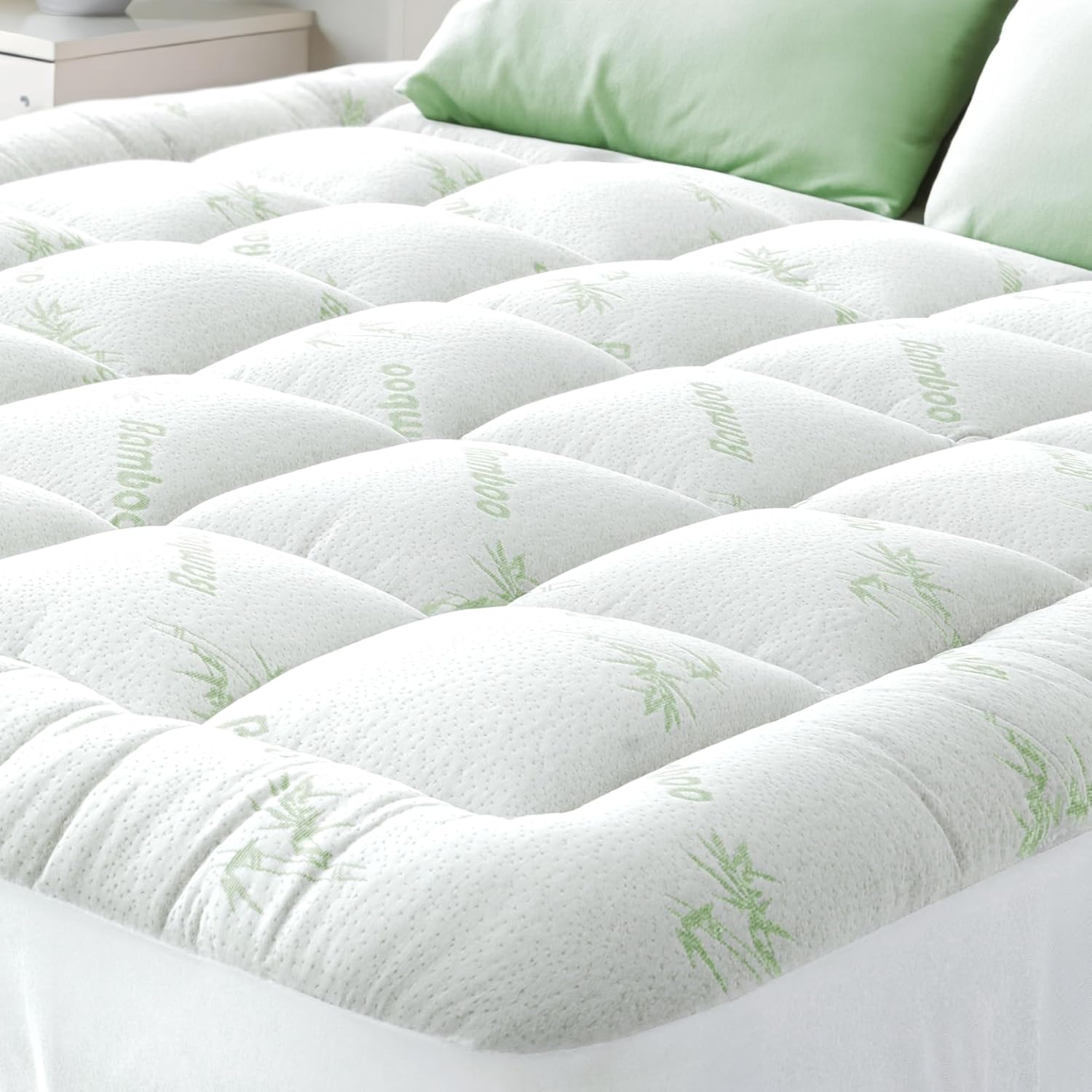 Ultra Soft King Size Mattress Topper - Viscose Made from Bamboo Pillow Top Mattress Pad for Back Pain Relief - Naturally Cooling for Hot Sleepers, Green