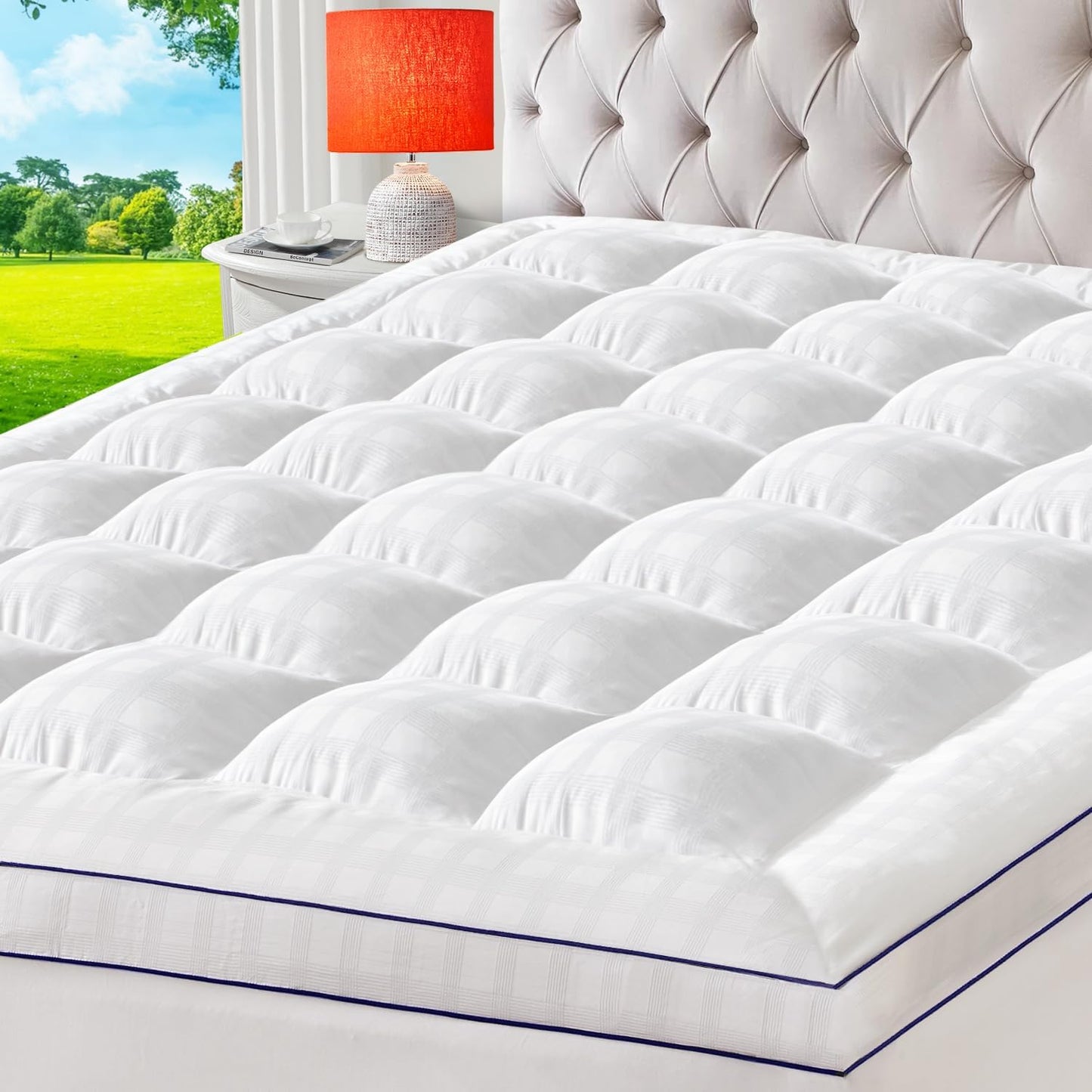 ELEMUSE Full XL Mattress Topper for Back Pain, Extra Thick Mattress Pad Cover, Plush Soft Pillowtop with Elastic Deep Pocket, Overfilled Down Alternative Filling