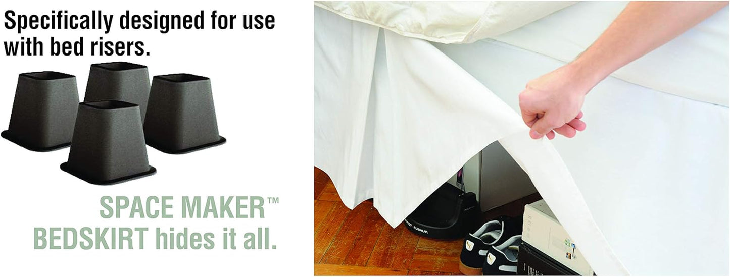 Space Maker Extra-Long 21" Drop Length Bed Skirt, Queen, White