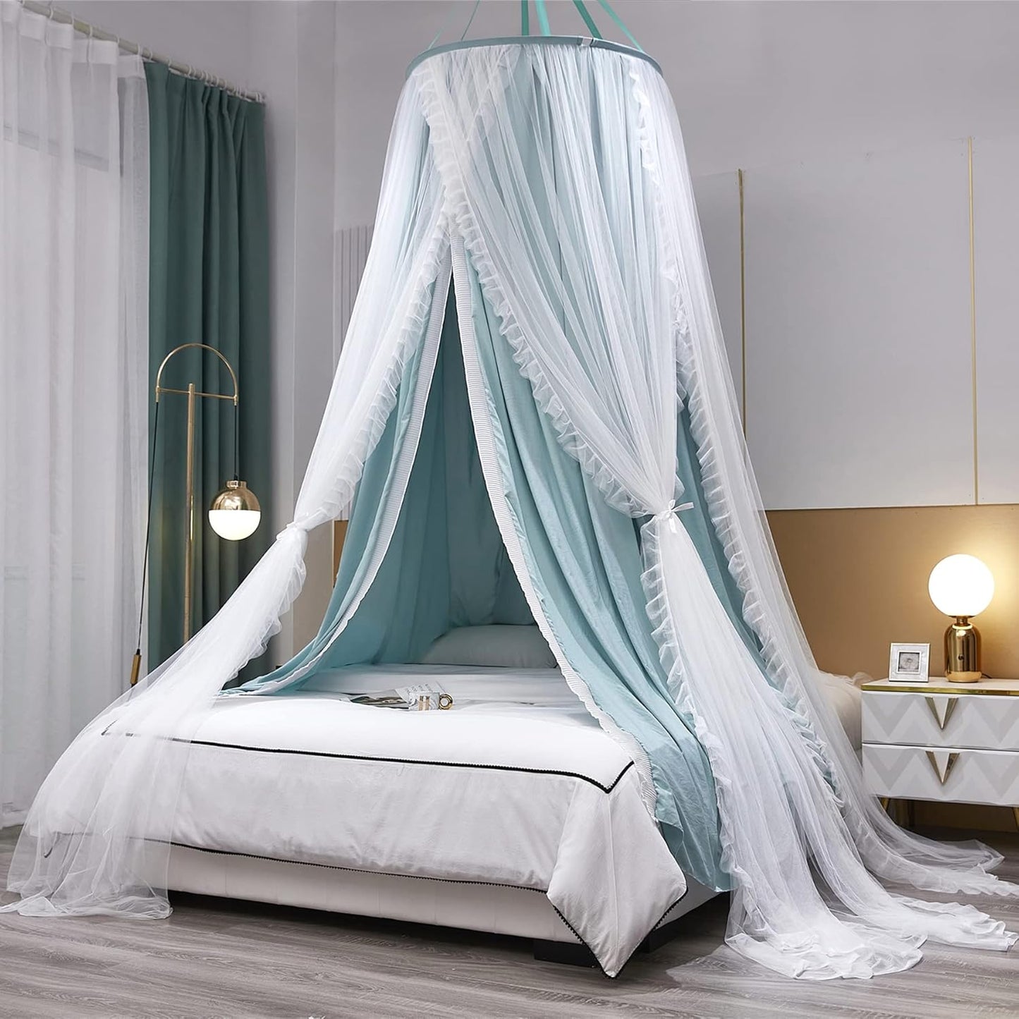 VETHIN Double Layer Princess Round Dome Canopy Bed Curtain for Girls Adults,Children Dreamy Mosquito Net,Cute Bedroom Decoration Castle Play Tent Reading Nook Canopies(Dome-Double Black)