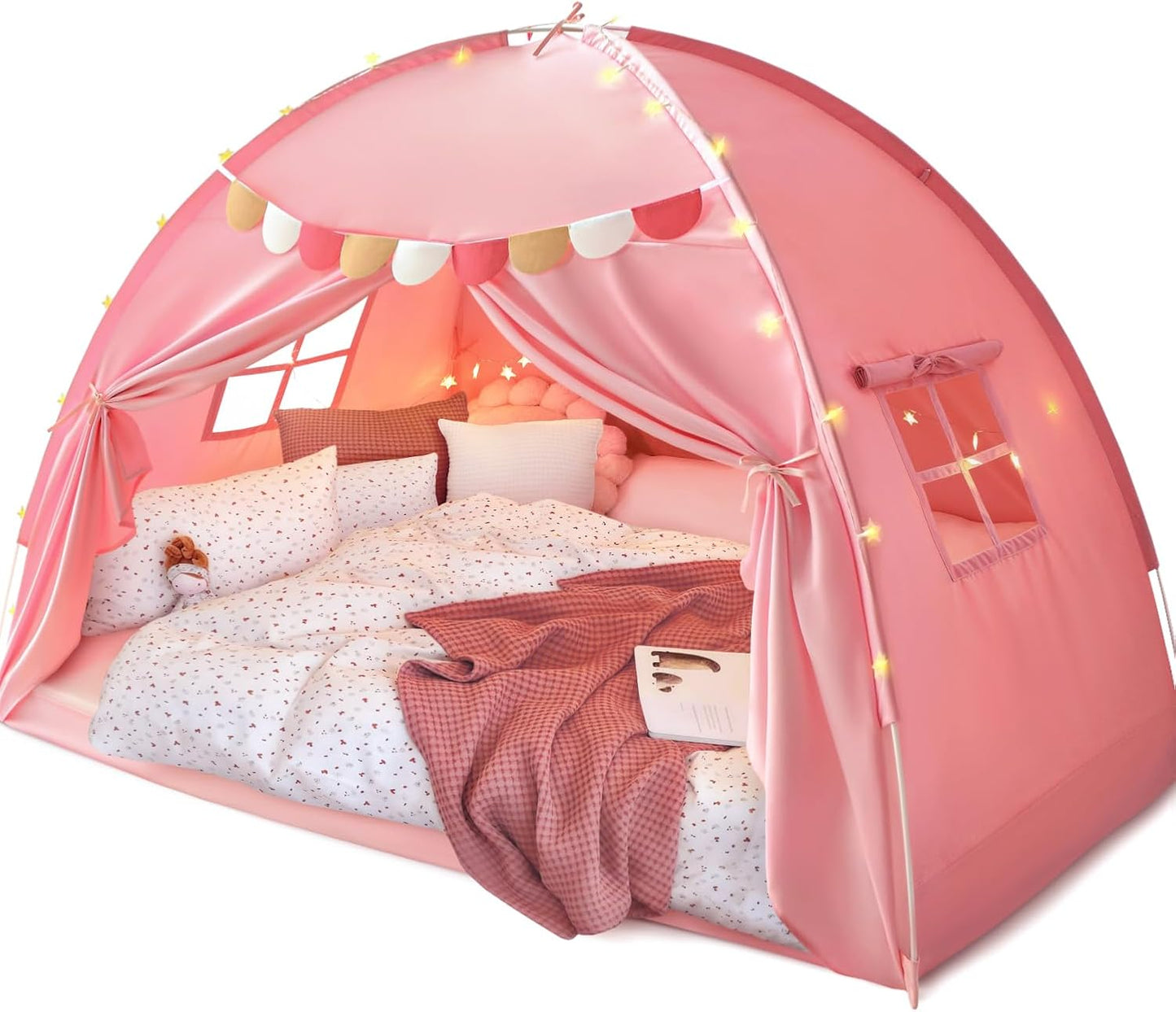 Twin Bed Tent for Kids, Twin Size Bed Tents Indoor Canopy Privacy on Bunk Sleep Inside Drafty Room for Girls, Pink