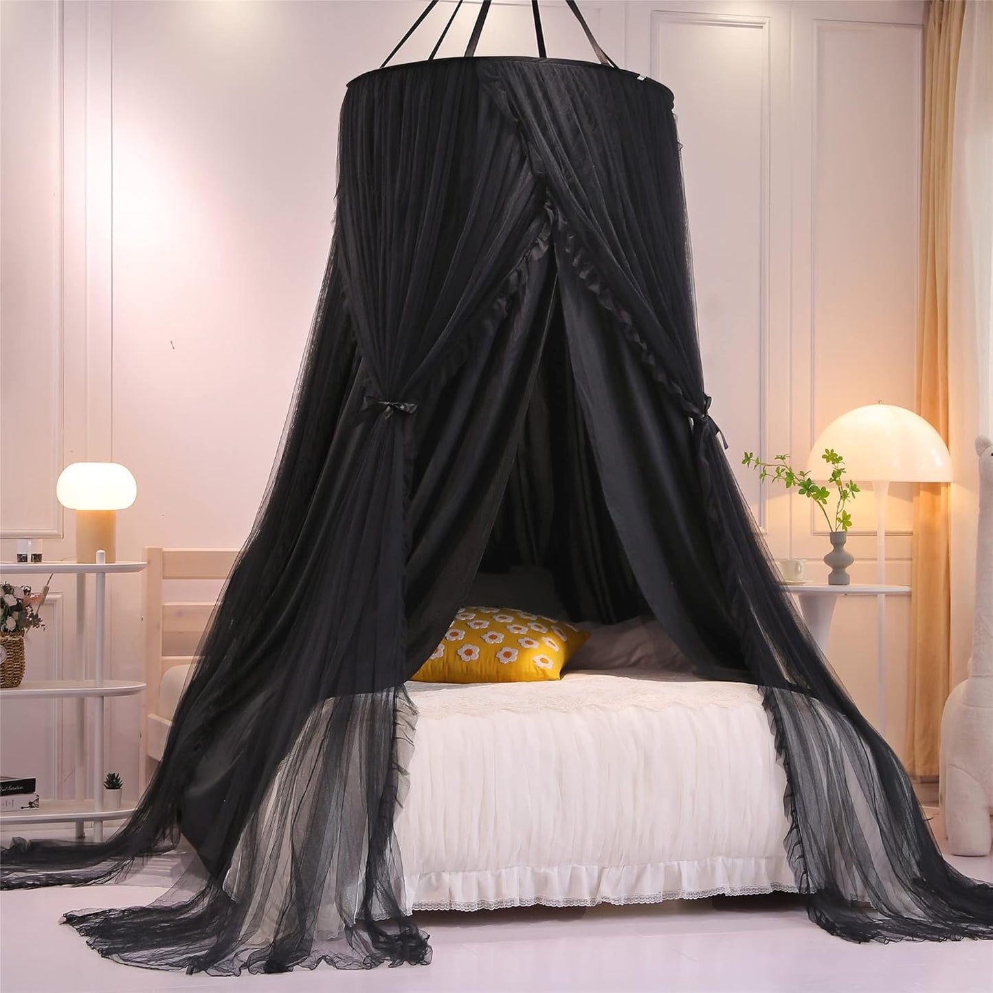 VETHIN Double Layer Princess Round Dome Canopy Bed Curtain for Girls Adults,Children Dreamy Mosquito Net,Cute Bedroom Decoration Castle Play Tent Reading Nook Canopies(Dome-Pink/White)
