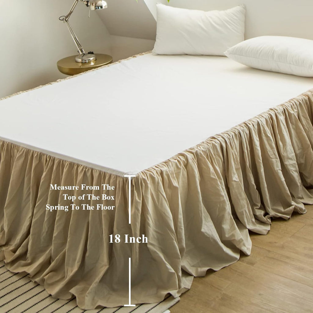 BISELINA French Linen Bed Skirt with Pleated Frills 18-Inch Tailored Drop Natural Flax Cotton Blend Dust Ruffle Soft Cozy Farmhouse Bedding (18" King, Ruffle Linen)