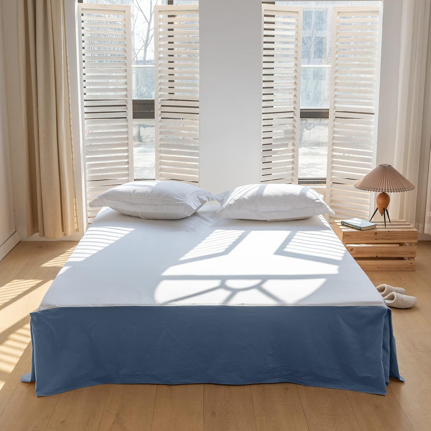 BISELINA French Linen Bed Skirt with Pleated Frills 18-Inch Tailored Drop Natural Flax Cotton Blend Dust Ruffle Soft Cozy Farmhouse Bedding (18" King, Ruffle Linen)