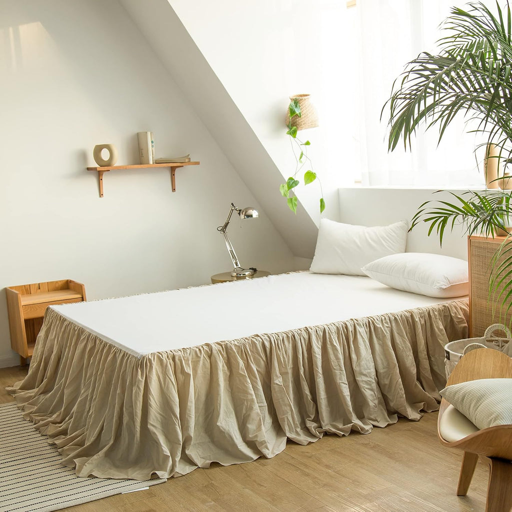 BISELINA French Linen Bed Skirt with Pleated Frills 18-Inch Tailored Drop Natural Flax Cotton Blend Dust Ruffle Soft Cozy Farmhouse Bedding (18" King, Ruffle Linen)