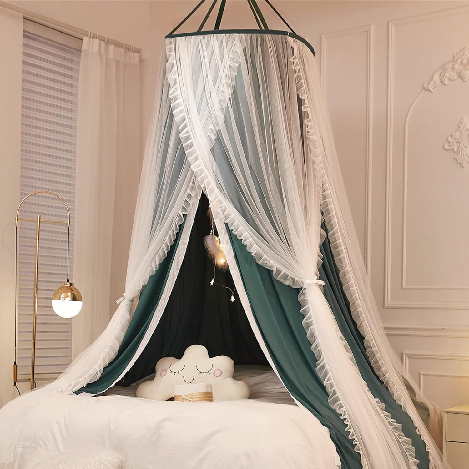 VETHIN Double Layer Princess Round Dome Canopy Bed Curtain for Girls Adults,Children Dreamy Mosquito Net,Cute Bedroom Decoration Castle Play Tent Reading Nook Canopies(Dome-Double Black)