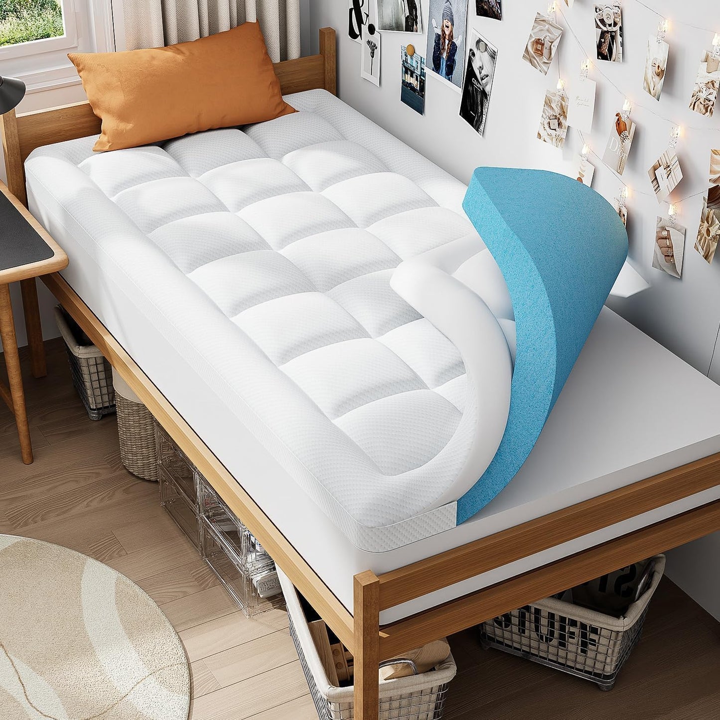 ELEMUSE Full Size Dual Layer 3 Inch Memory Foam Mattress Topper, 2 Inch Cooling Gel Memory Foam and 1 Inch Thick Soft Pillow Top Mattress Pad Cover for Back Pain Relief, Bed Topper for Side Sleep