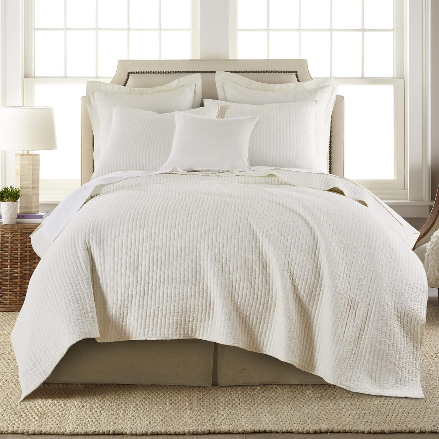 Levtex Home King Size Faux Linen Dust Ruffle, 16-inch Drop with Box Pleat