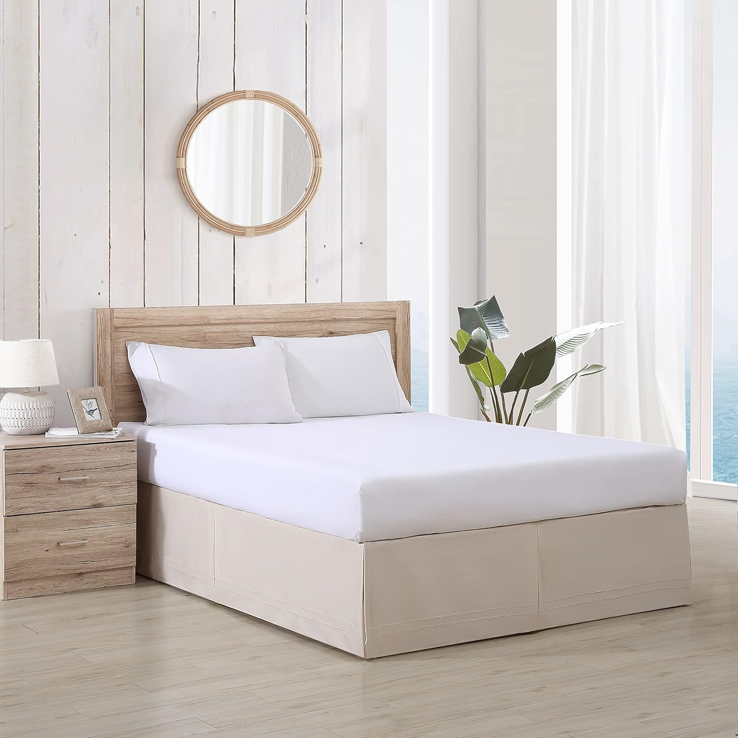 Tommy Bahama Bedskirt Tailored Solid Cotton Bedding, Designer Home Décor, King, Beige