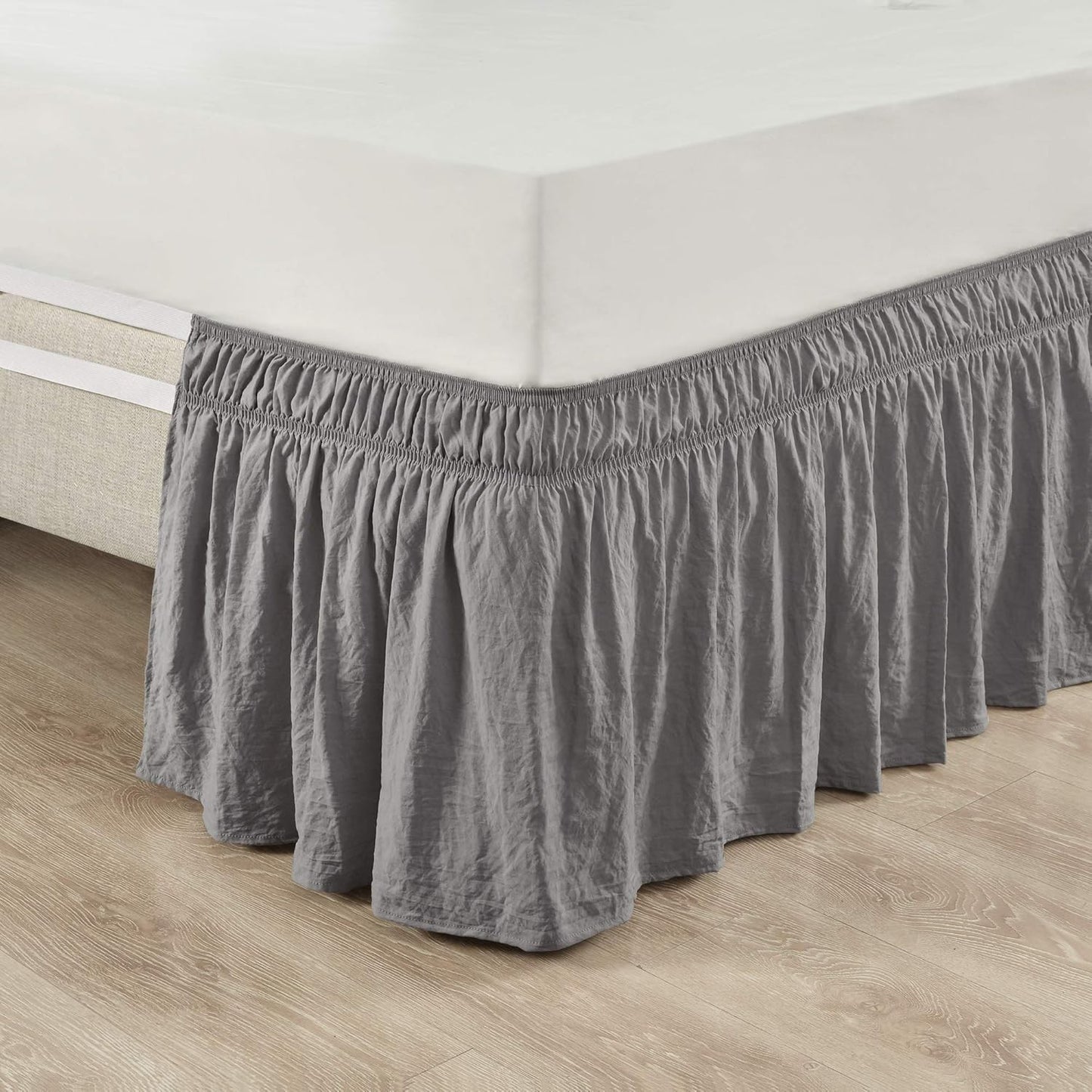 Lush Decor Ruched Ruffle Elastic Easy Wrap Around Bedskirt, Queen/King/Cal King, Bleach White
