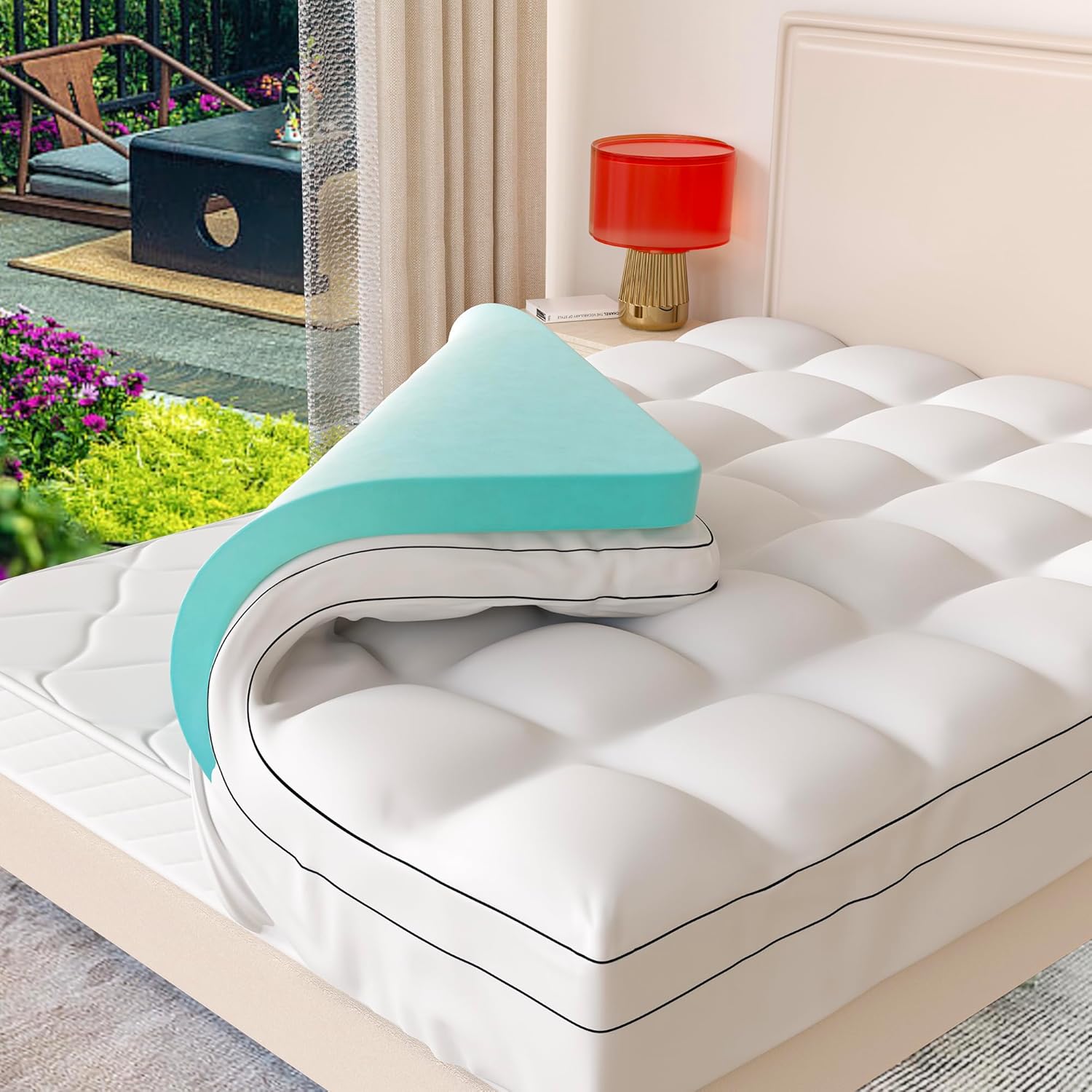 Memory Foam Mattress Topper Queen Size, Dual Layer 4 Inch Mattress Pad,2 Inch Gel Memory Foam Plus 2 Inch Pillow Top Cover with 8-21 Inch Deep Pocket