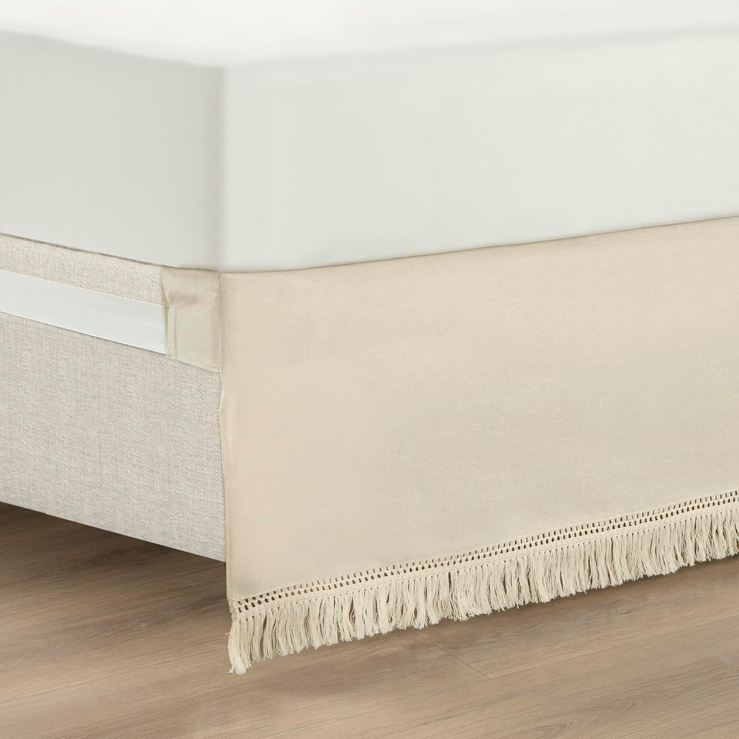 Lush Decor Boho Fringe 15-Inch Tailored Drop Easy Fit Bedskirt, King, Neutral