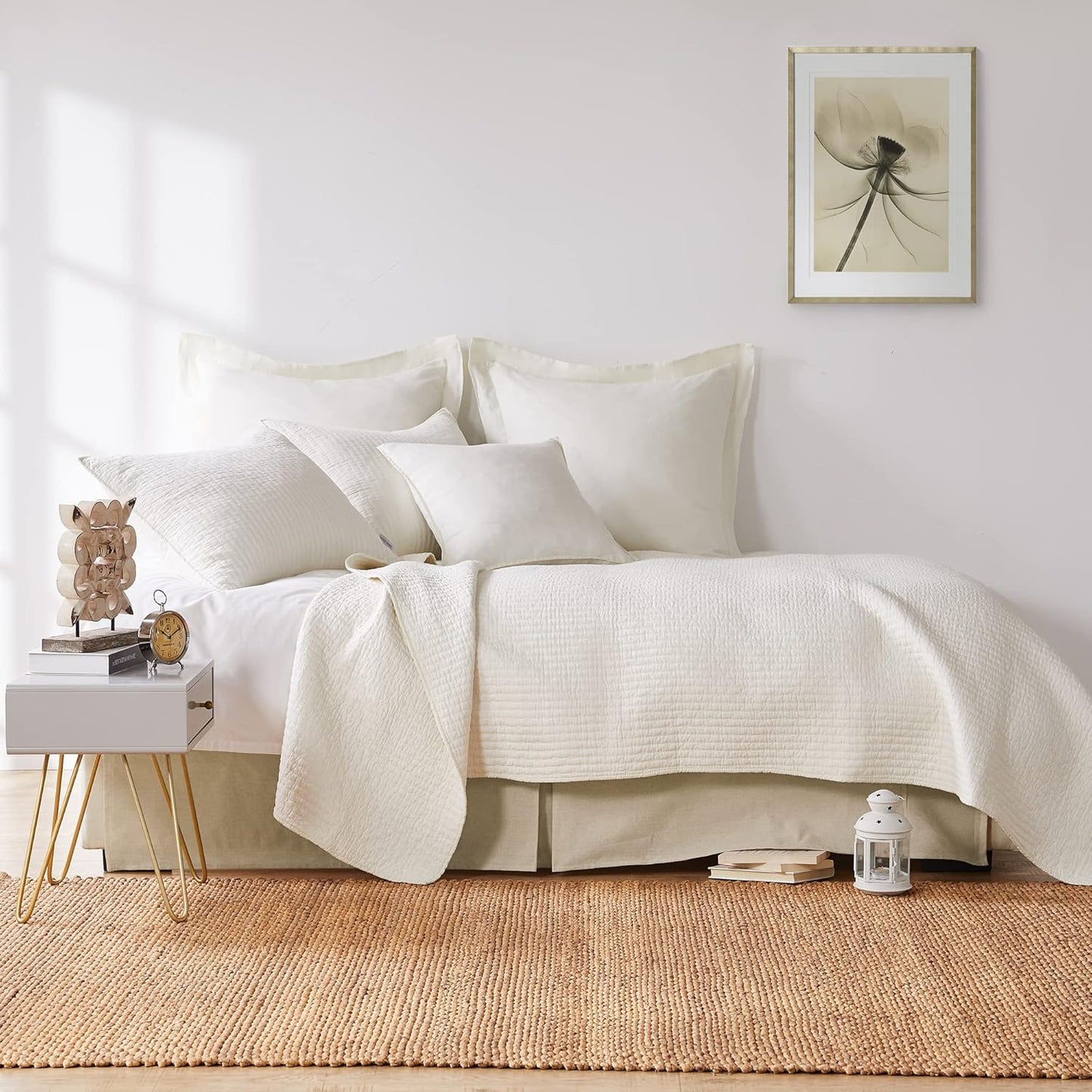 Levtex Home King Size Faux Linen Dust Ruffle, 16-inch Drop with Box Pleat