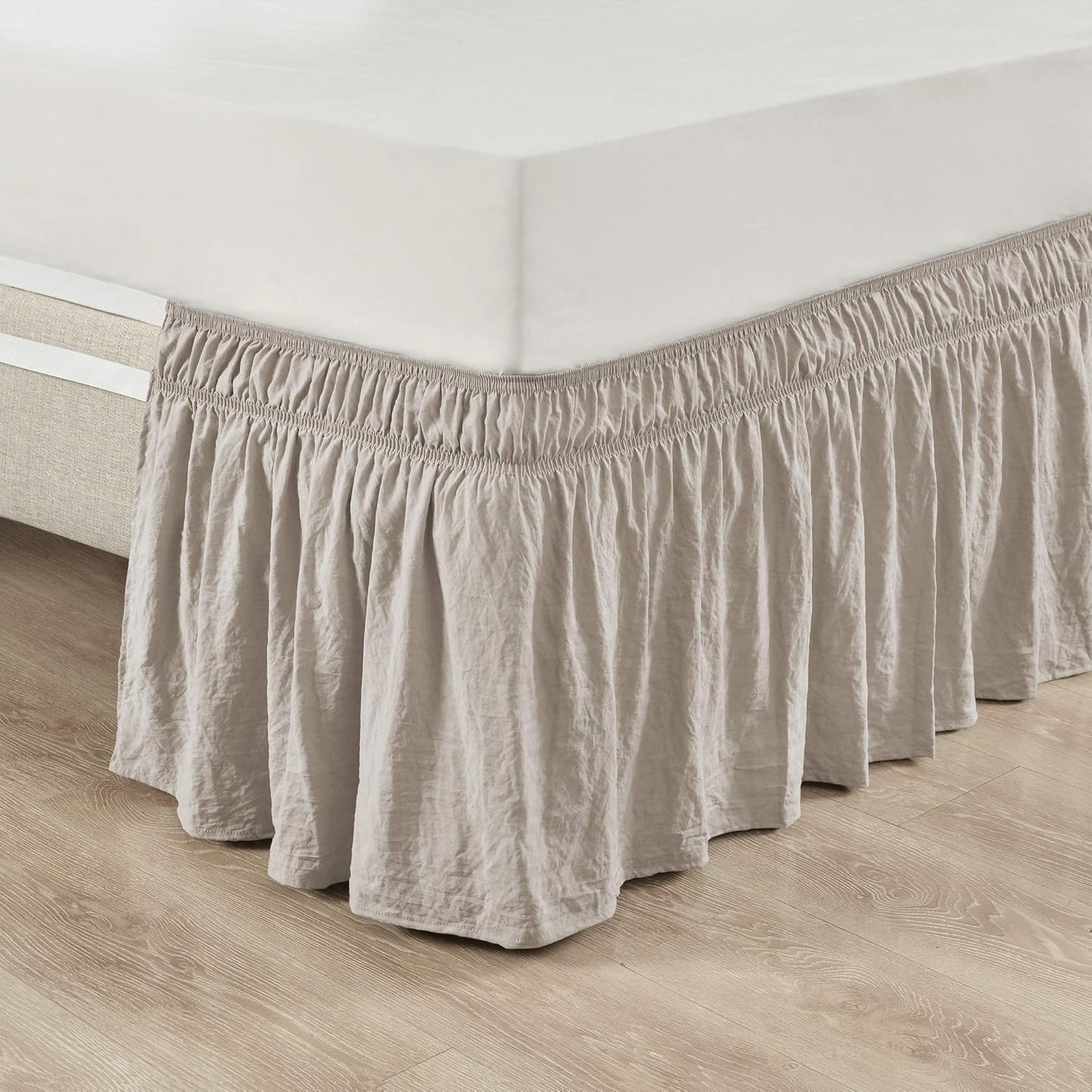 Lush Decor Ruched Ruffle Elastic Easy Wrap Around Bedskirt, Queen/King/Cal King, Bleach White