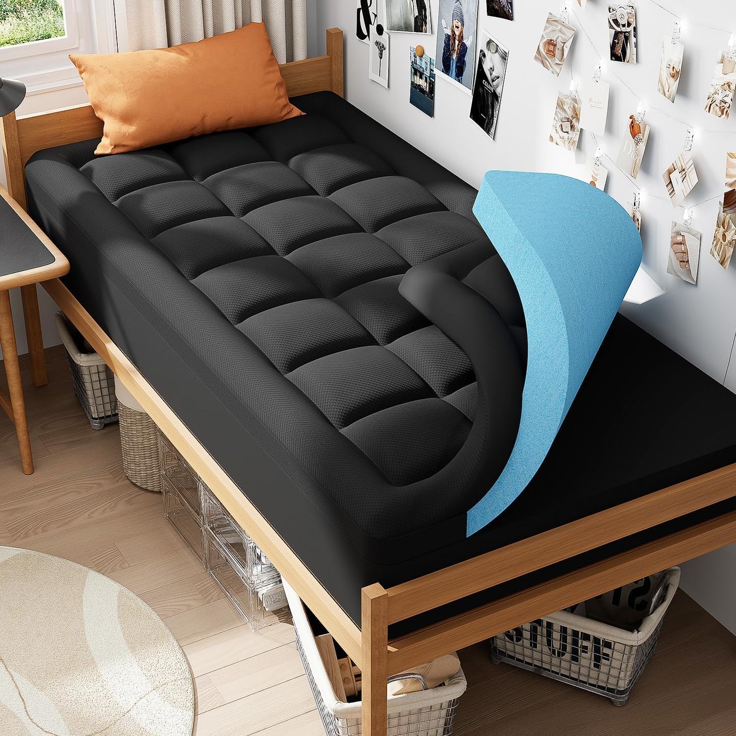 ELEMUSE Full Size Dual Layer 3 Inch Memory Foam Mattress Topper, 2 Inch Cooling Gel Memory Foam and 1 Inch Thick Soft Pillow Top Mattress Pad Cover for Back Pain Relief, Bed Topper for Side Sleep
