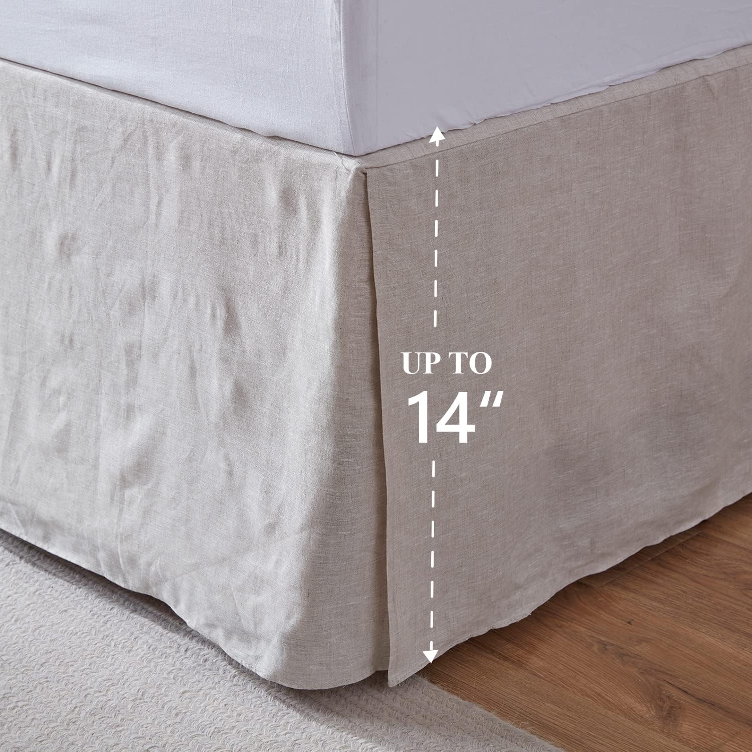 Simple&Opulence Belgian Linen Bed Skirt with Classic 14 inch Tailored Drop Dust Ruffle, Easy Fit Breathable Premium Natural Flax- Basic Linen, Queen