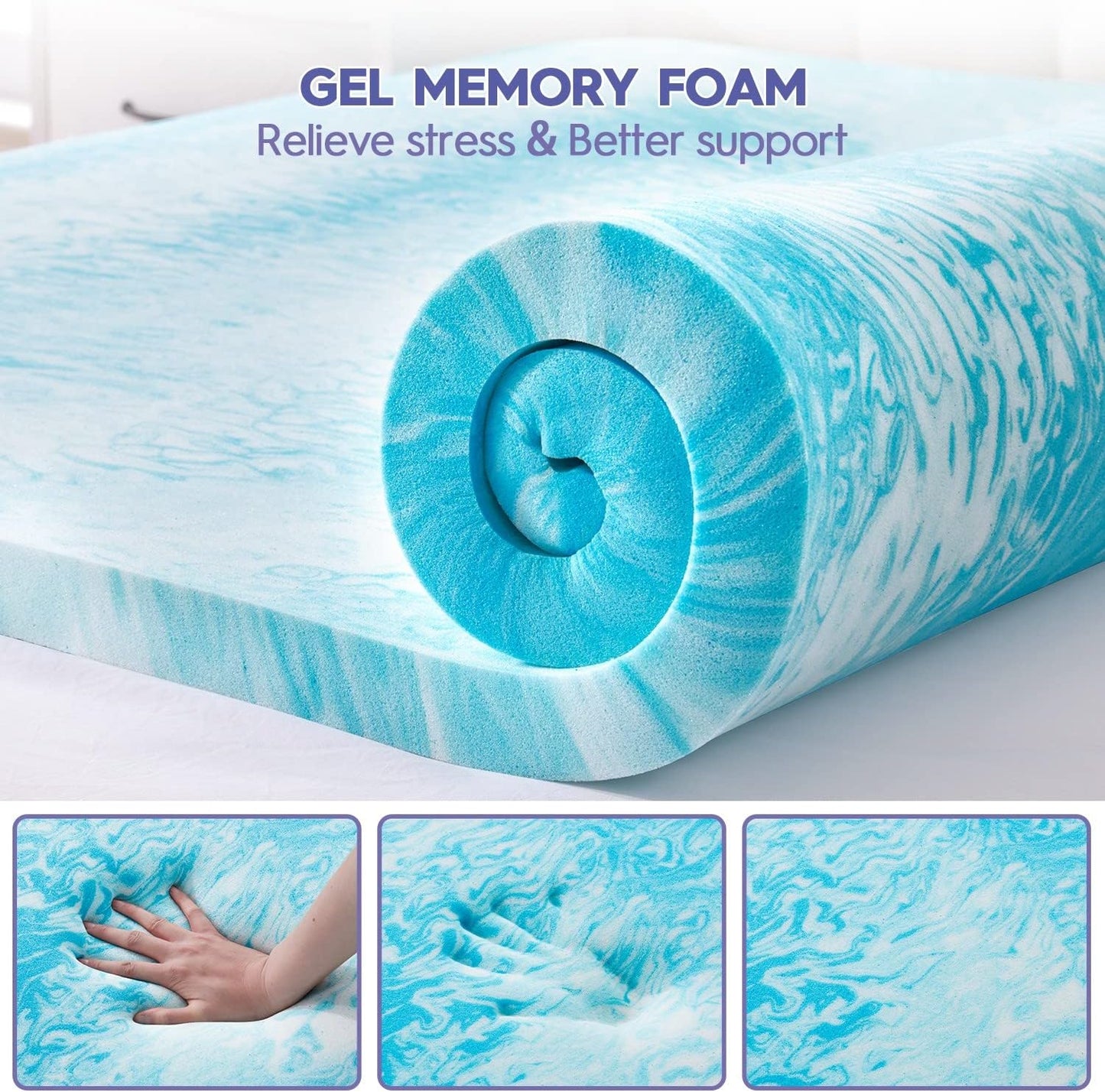 ABENE Queen Size Dual Layer 3 Inch Memory Foam Mattress Topper, 2 Inch Gel Memory Foam Plus 1 Inch Down Alternative Pillowtop Mattress Pad Cover, Thick Soft Bed Topper Support for Back Pain