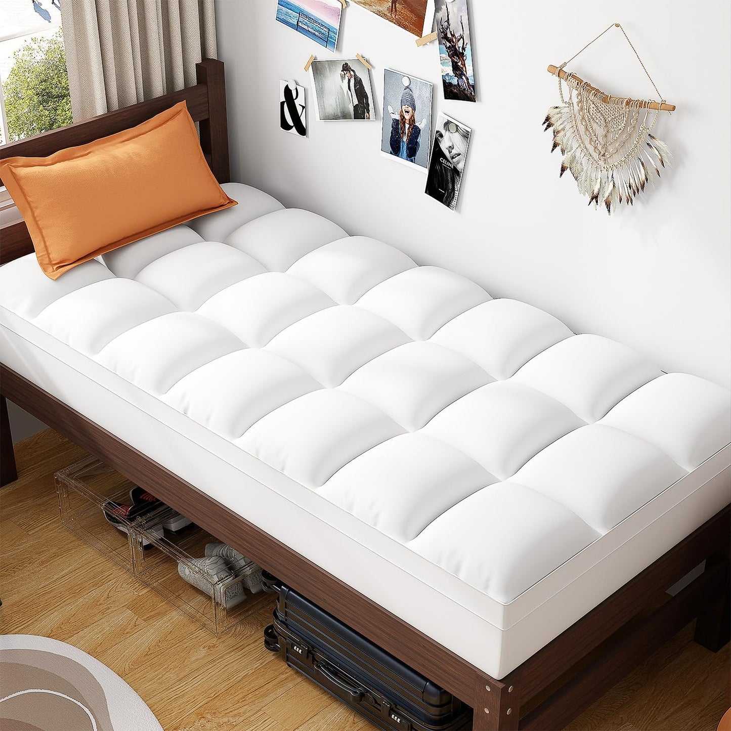 ABENE King Size Mattress Topper for Back Pain Relief, Extra Thick Mattress Pad Pillowtop, Soft Plush Mattress Cover Bed Topper with Deep Pocket, Overfilled Down Alternative Filling, White