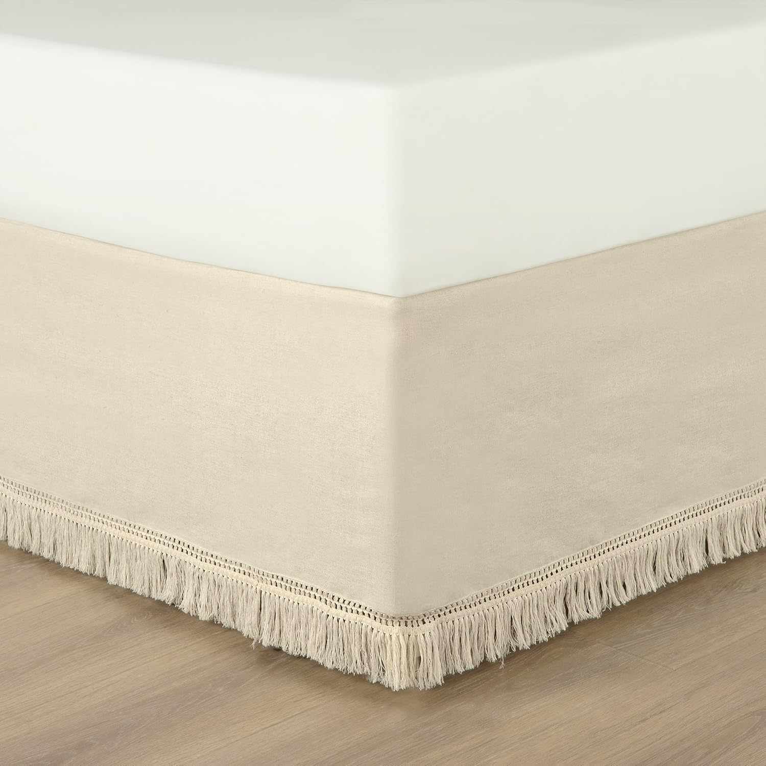 Lush Decor Boho Fringe 15-Inch Tailored Drop Easy Fit Bedskirt, King, Neutral