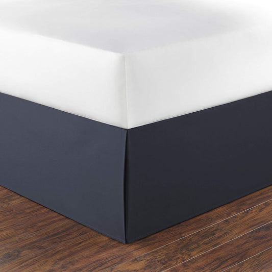 Nautica - Queen Bed Skirt, Pre-Washed Cotton with Split Corners for Easy Fit, 15-Inch Tailored Drop, 150 Thread Count (Solid Navy)