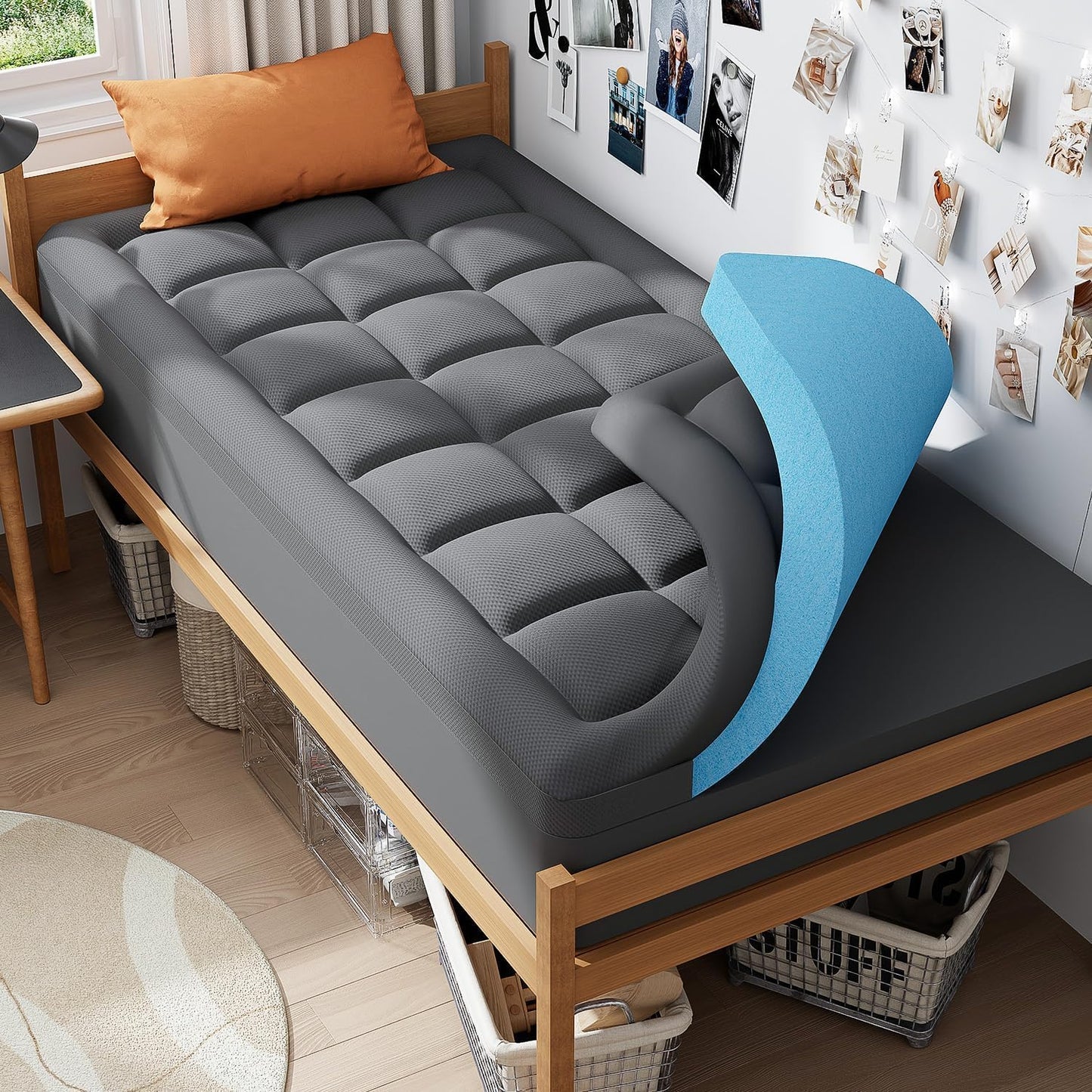 ELEMUSE Full Size Dual Layer 3 Inch Memory Foam Mattress Topper, 2 Inch Cooling Gel Memory Foam and 1 Inch Thick Soft Pillow Top Mattress Pad Cover for Back Pain Relief, Bed Topper for Side Sleep