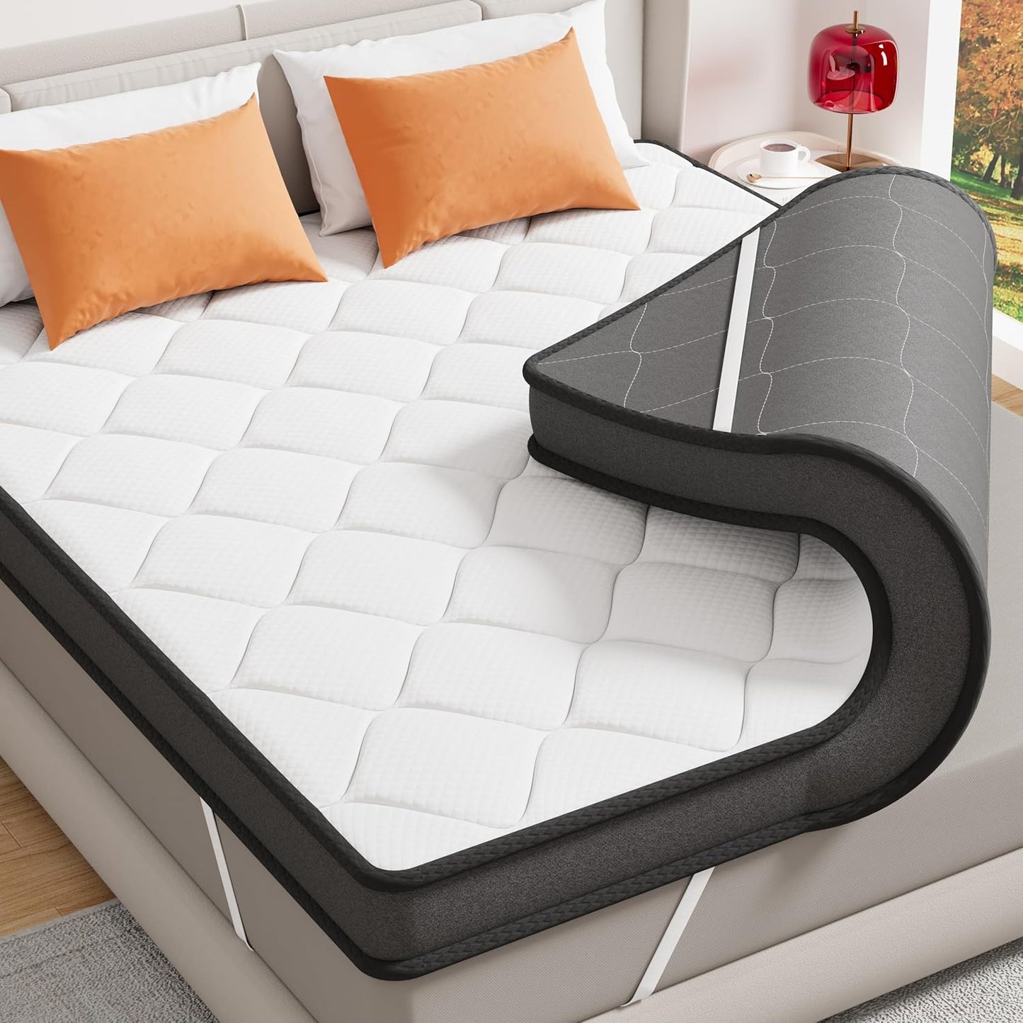 ELEMUSE Full Size Dual Layer 3 Inch Memory Foam Mattress Topper, 2 Inch Cooling Gel Memory Foam and 1 Inch Thick Soft Pillow Top Mattress Pad Cover for Back Pain Relief, Bed Topper for Side Sleep